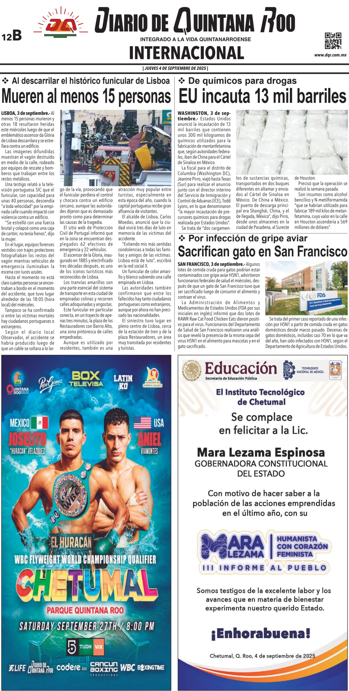 Portada de Diario de Quintana Roo (contra Portada)