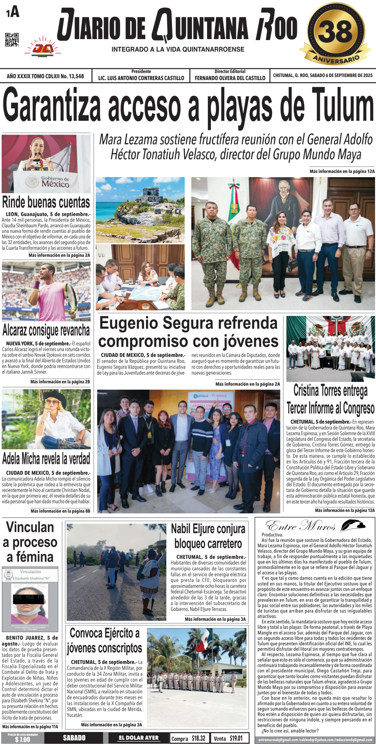 Portada de Diario de Quintana Roo (portada)