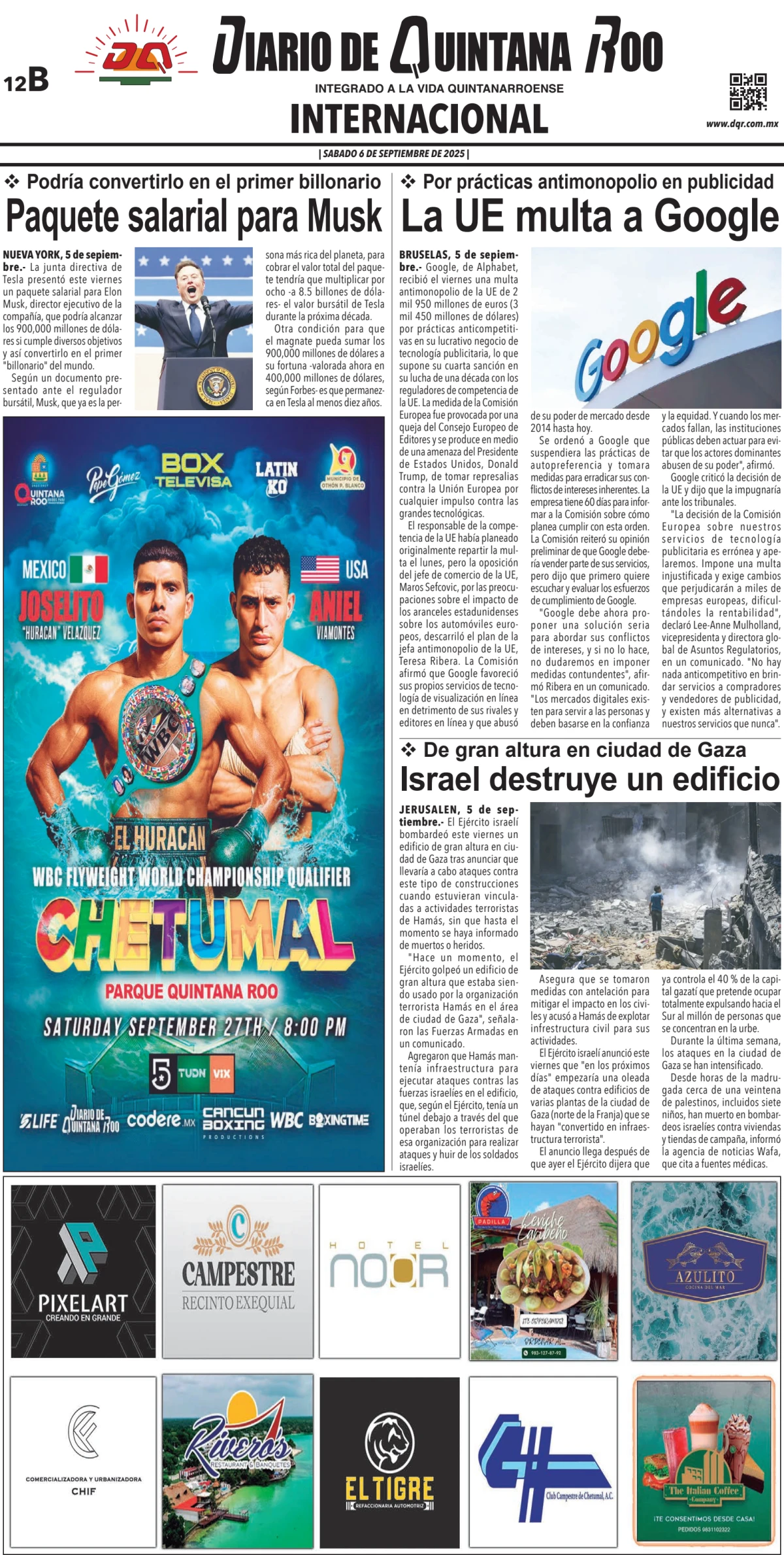Portada de Diario de Quintana Roo (contra Portada)