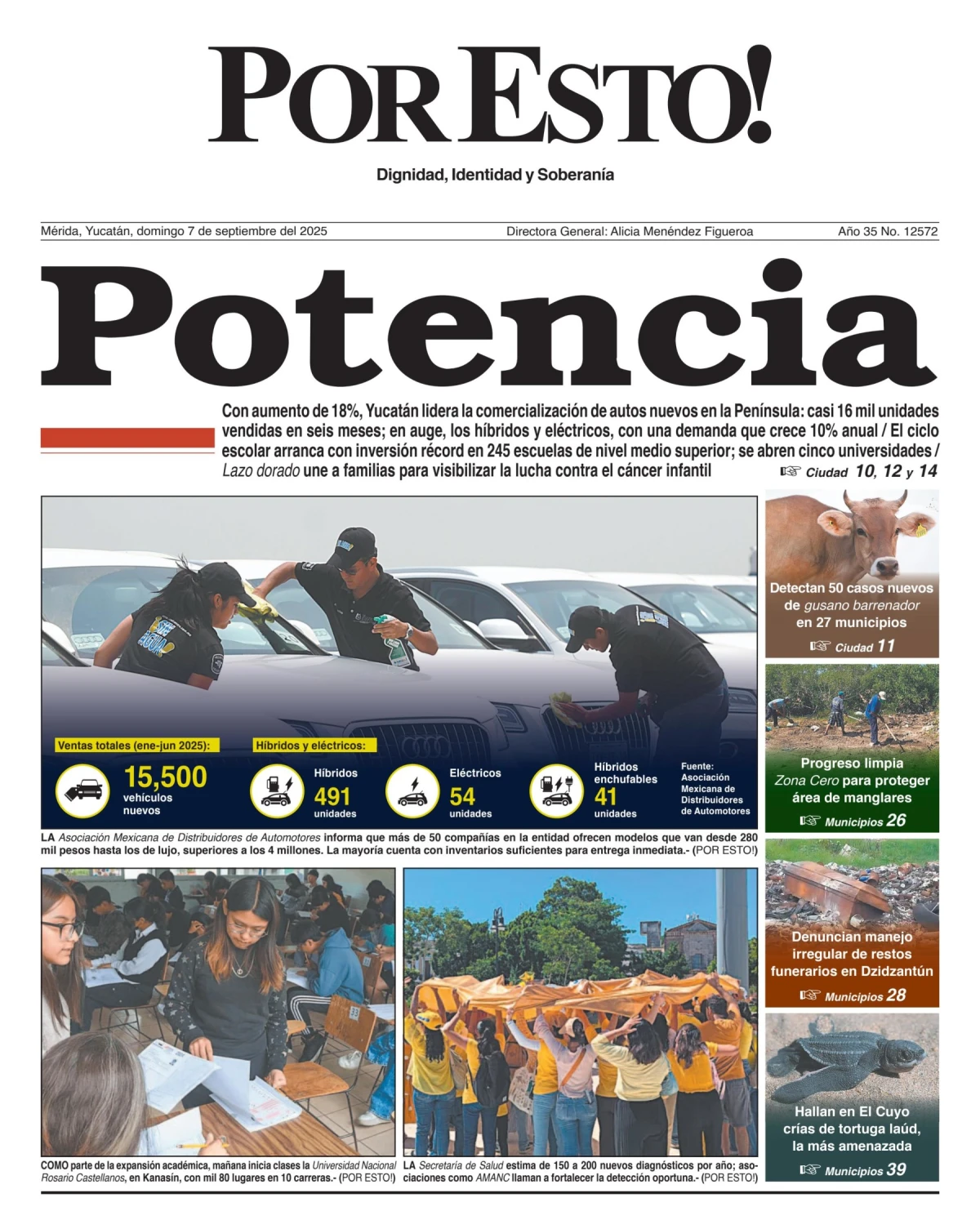 Portada de Por Esto (merida, Yucatan) del domingo, 7 de septiembre de 2025