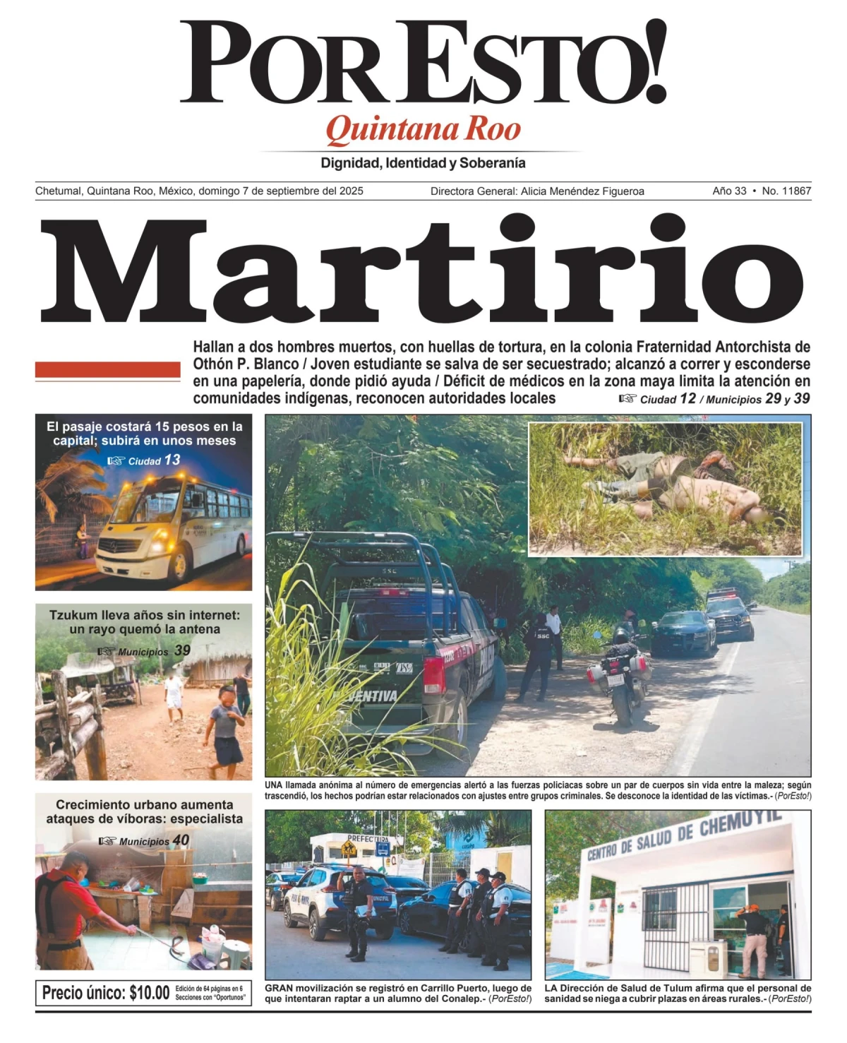 Portada de Por Esto (quintana Roo Chetumal) del domingo, 7 de septiembre de 2025