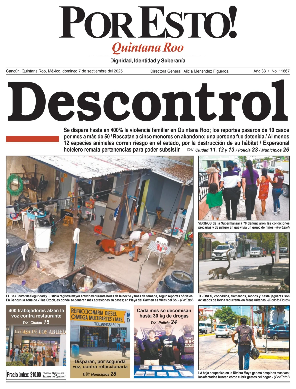 Portada de Por Esto (quintana Roo Cancun) del domingo, 7 de septiembre de 2025
