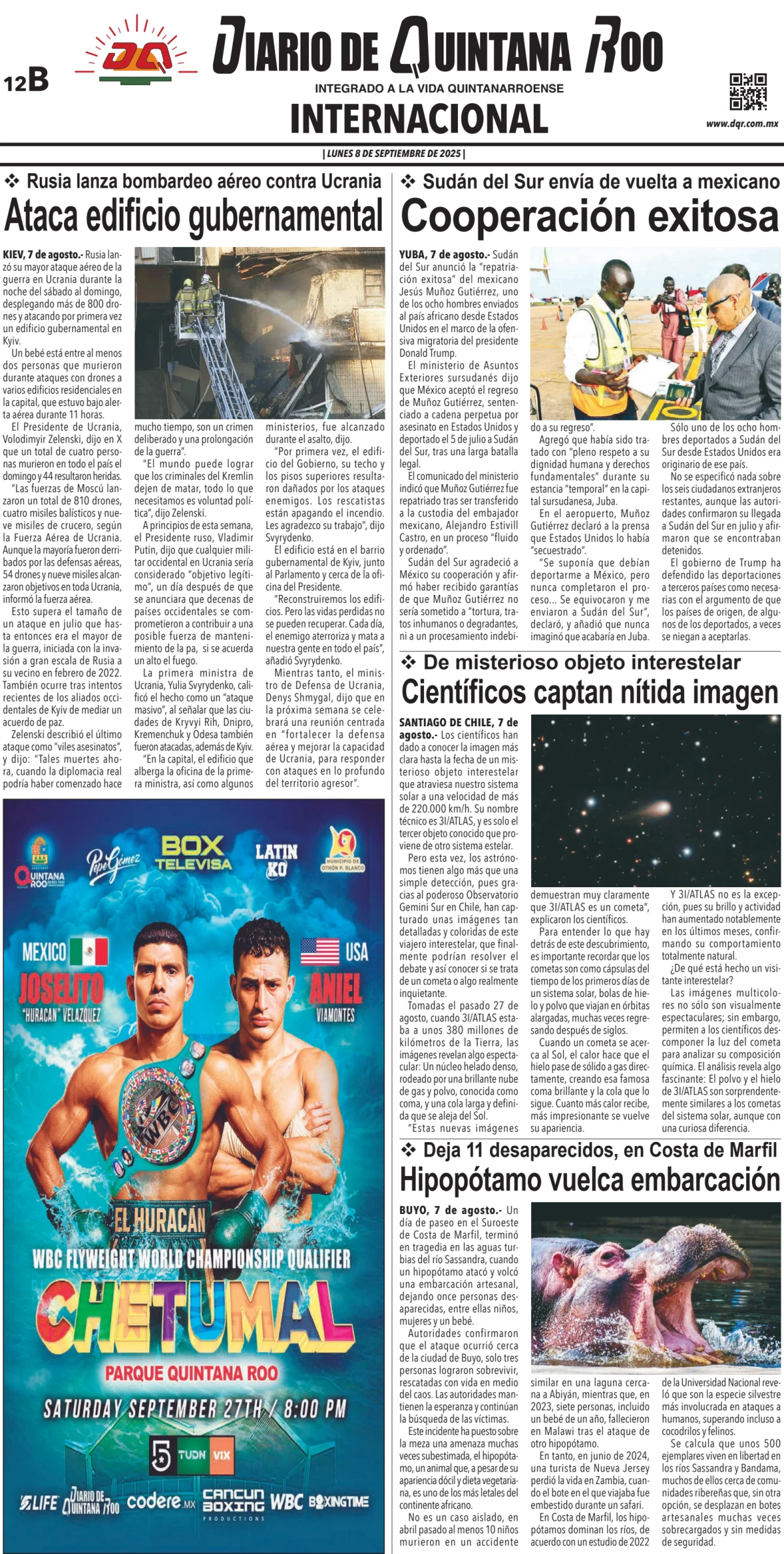 Portada de Diario de Quintana Roo (contra Portada)
