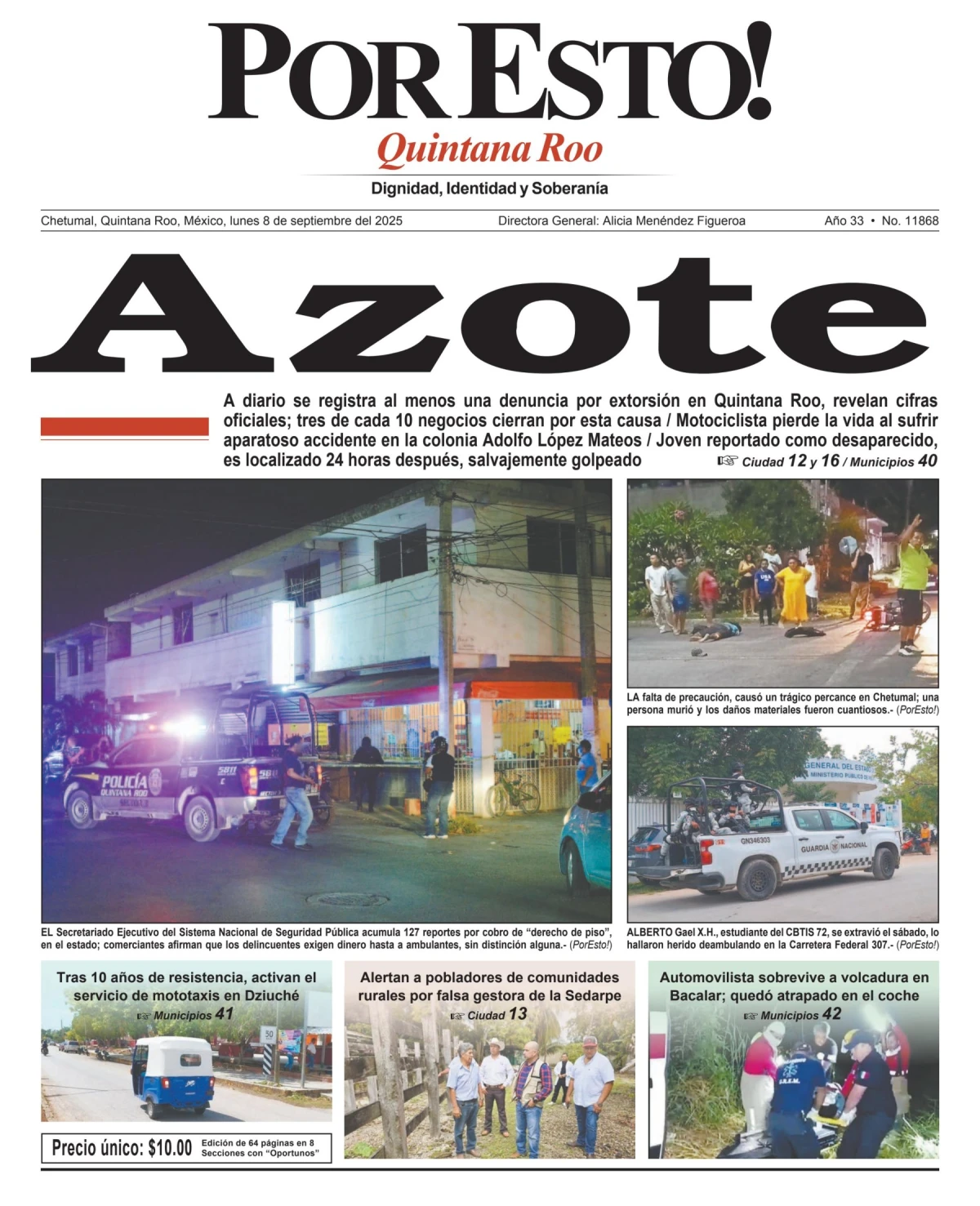 Portada de Por Esto (quintana Roo Chetumal) del lunes, 8 de septiembre de 2025