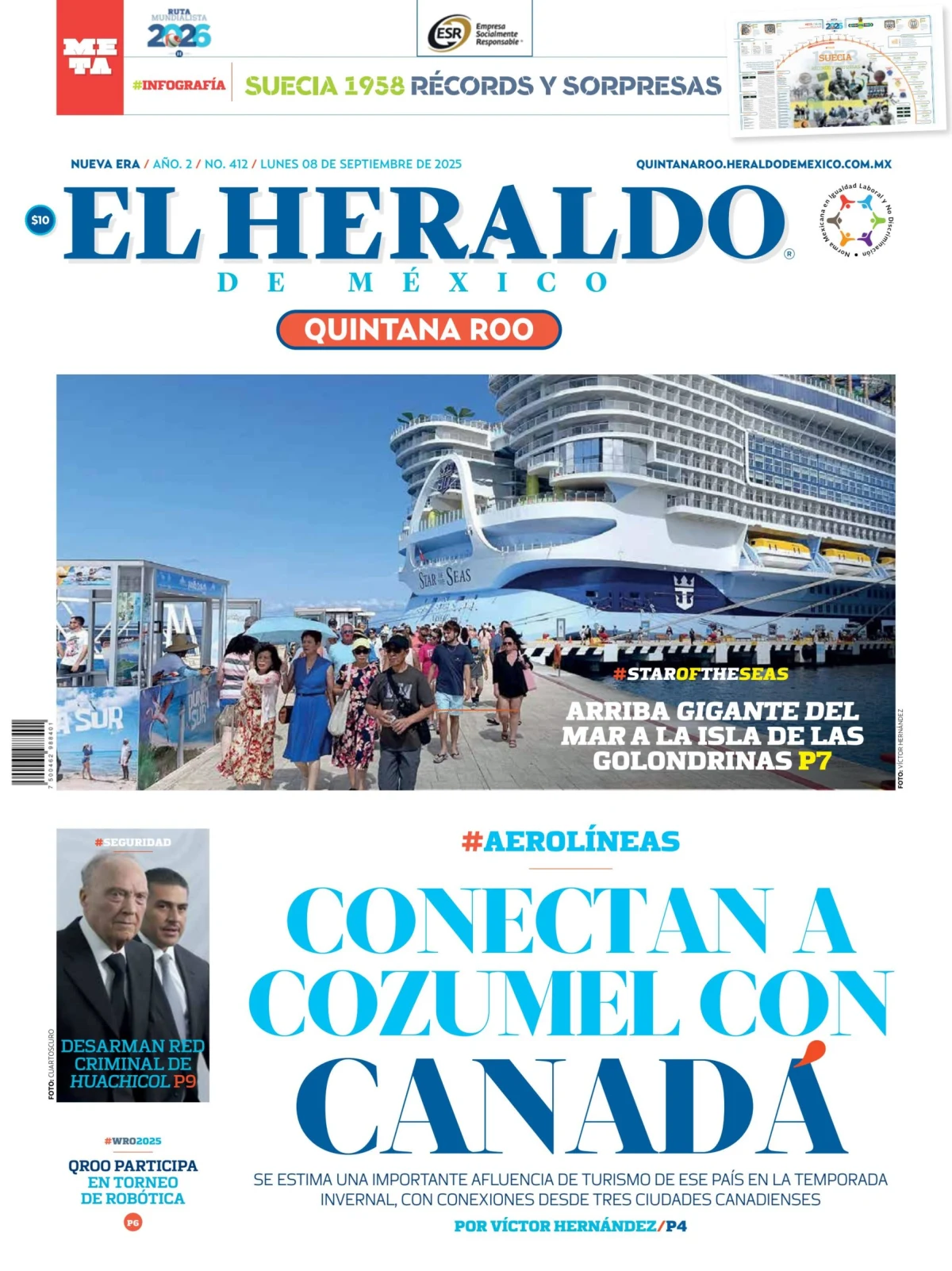Portada de El Heraldo de Mexico - Quintana Roo del lunes, 8 de septiembre de 2025