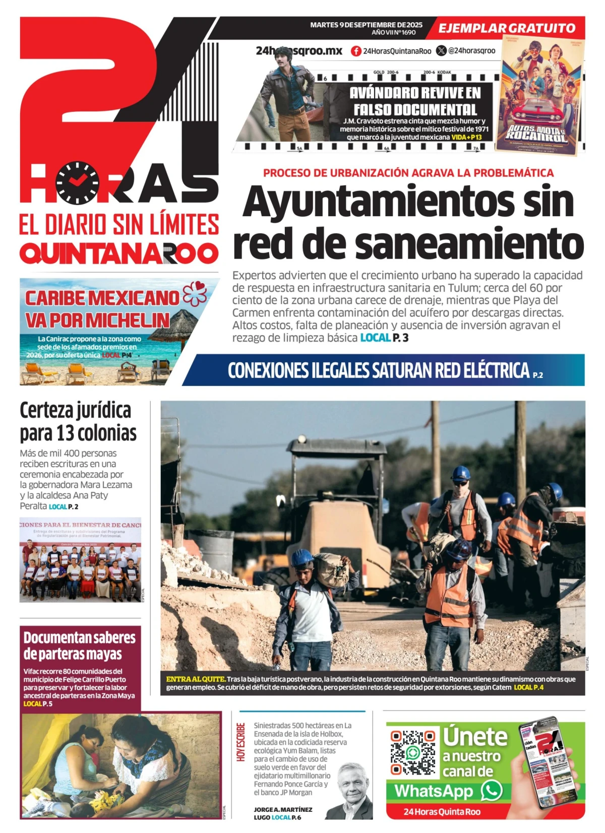 Portada de 24 Horas Quintana Roo del martes, 9 de septiembre de 2025