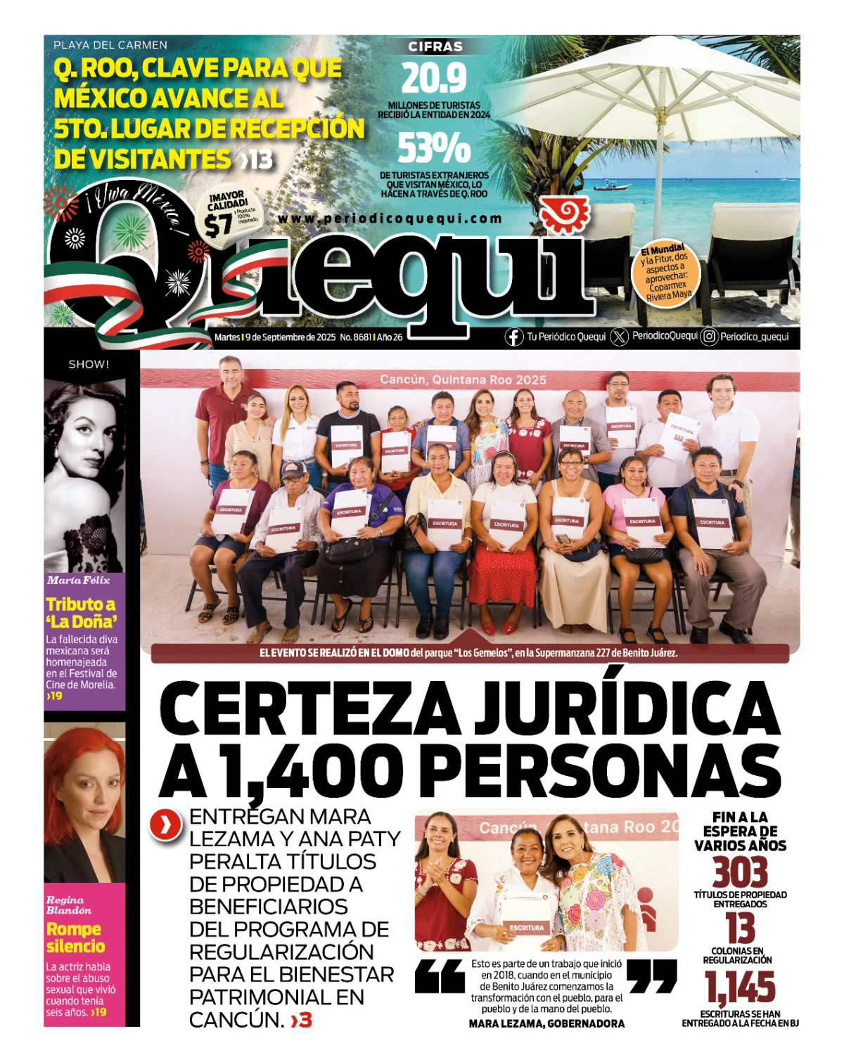 Portada de Quequi del viernes, 19 de septiembre de 2025