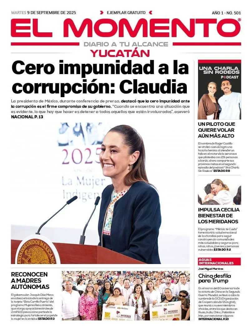 Portada de El Momento Yucatan del martes, 9 de septiembre de 2025