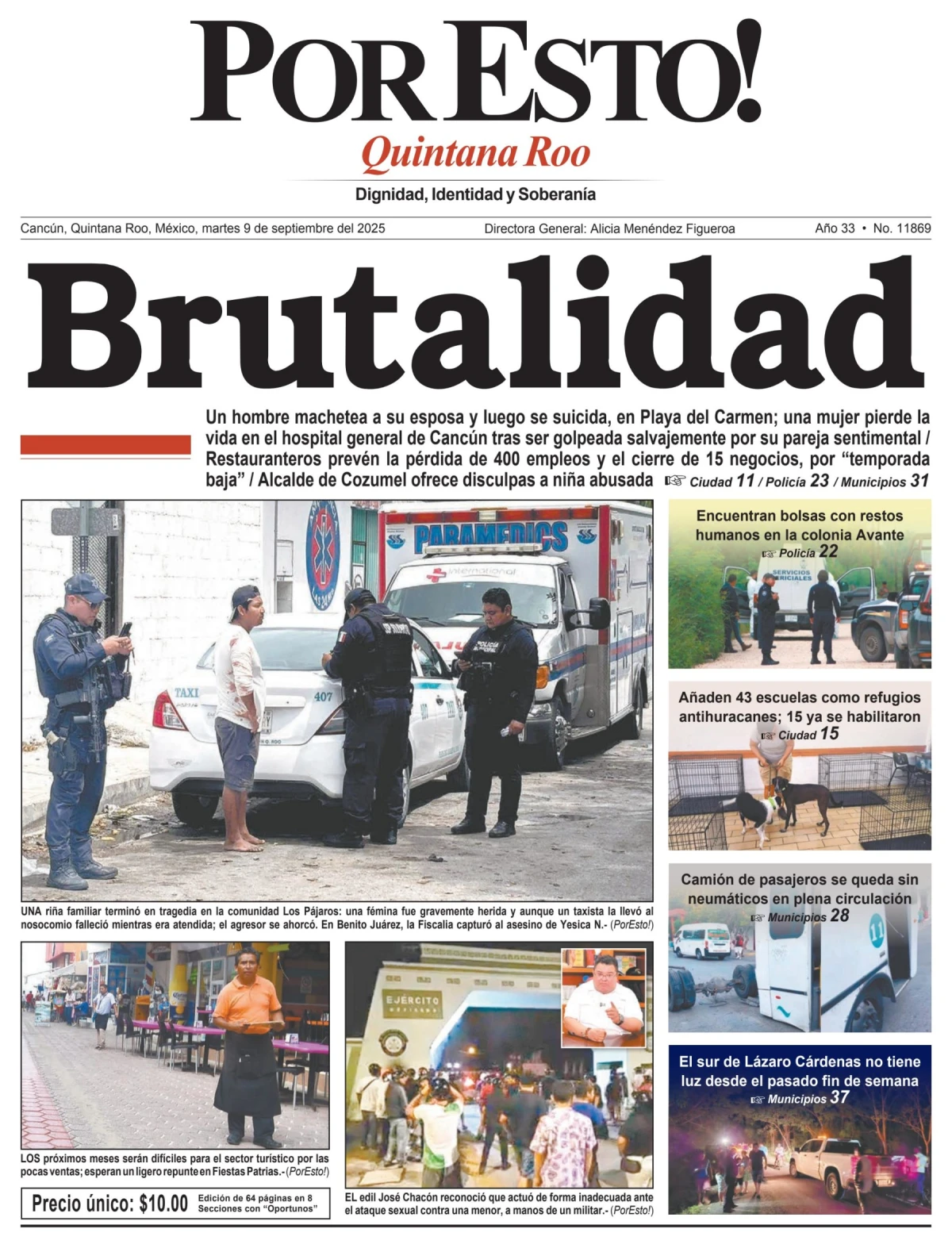 Portada de Por Esto (quintana Roo Cancun) del martes, 9 de septiembre de 2025