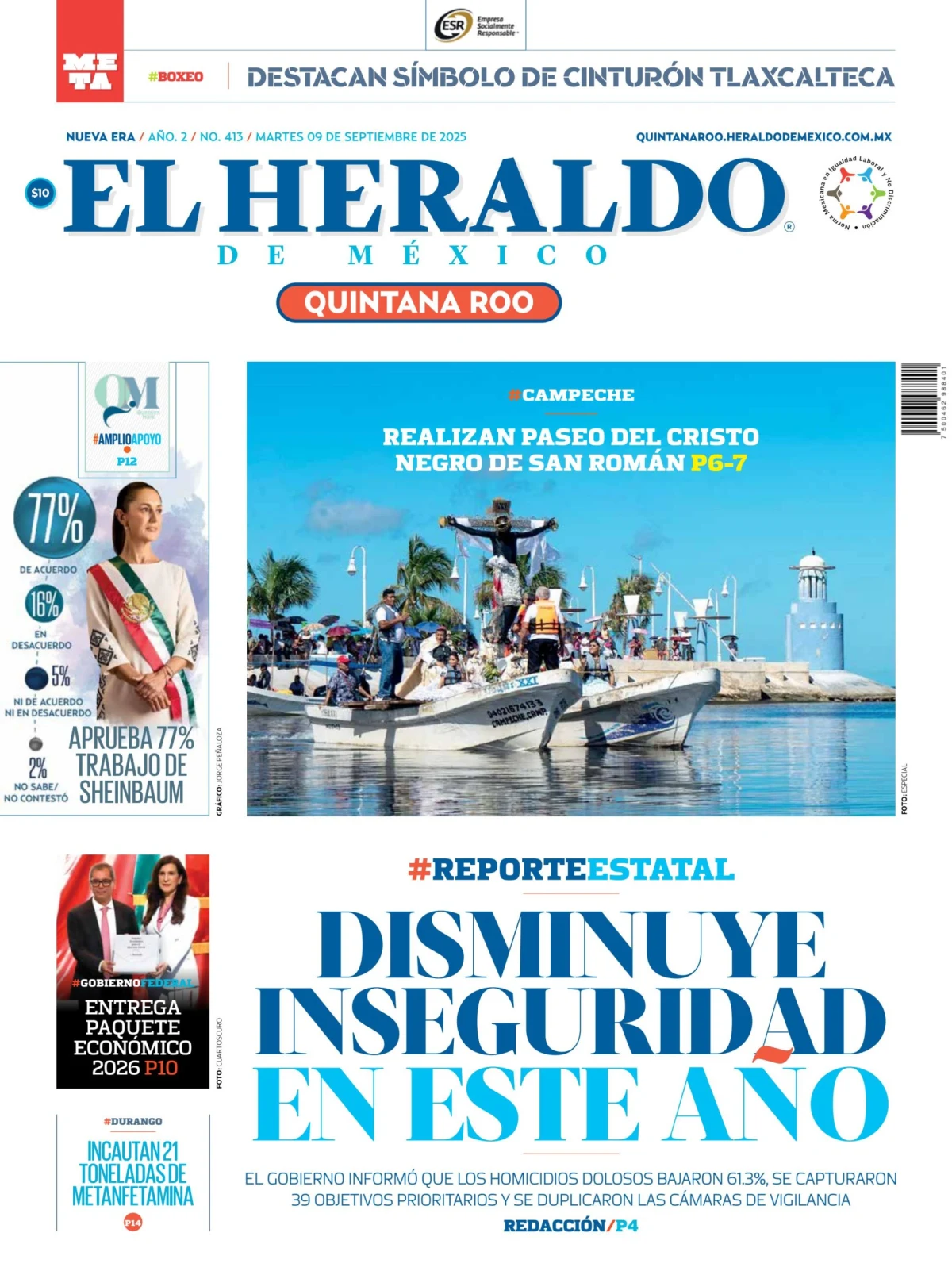 Portada de El Heraldo de Mexico - Quintana Roo del martes, 9 de septiembre de 2025