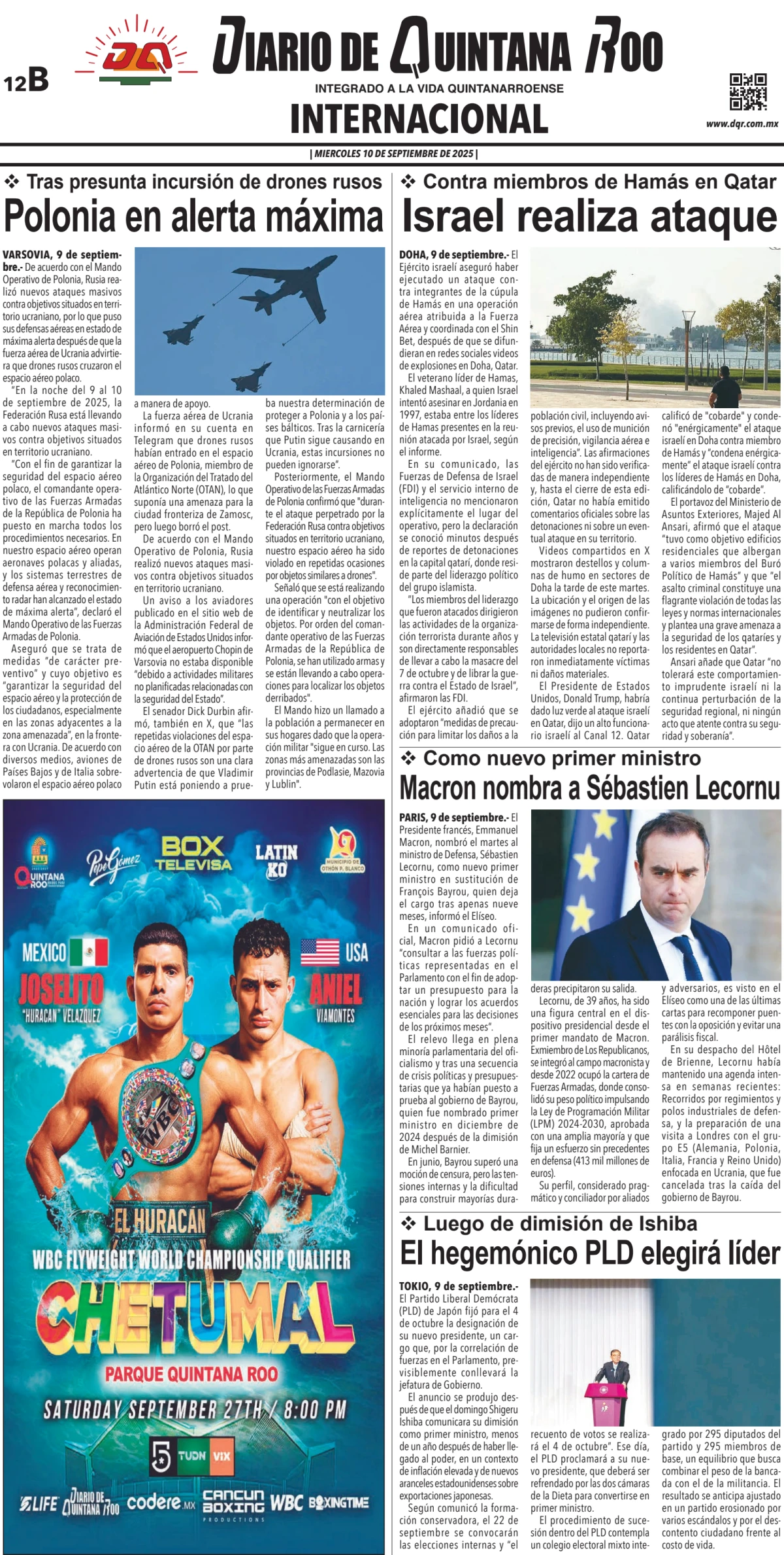 Portada de Diario de Quintana Roo (contra Portada)
