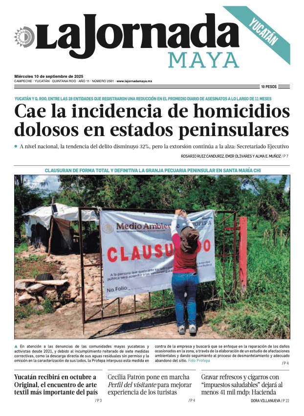 Portada de La Jornada Maya Yucatán del miércoles, 10 de septiembre de 2025