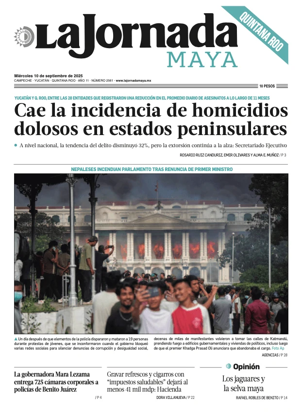 Portada de La Jornada Maya Quintana Roo del miércoles, 10 de septiembre de 2025