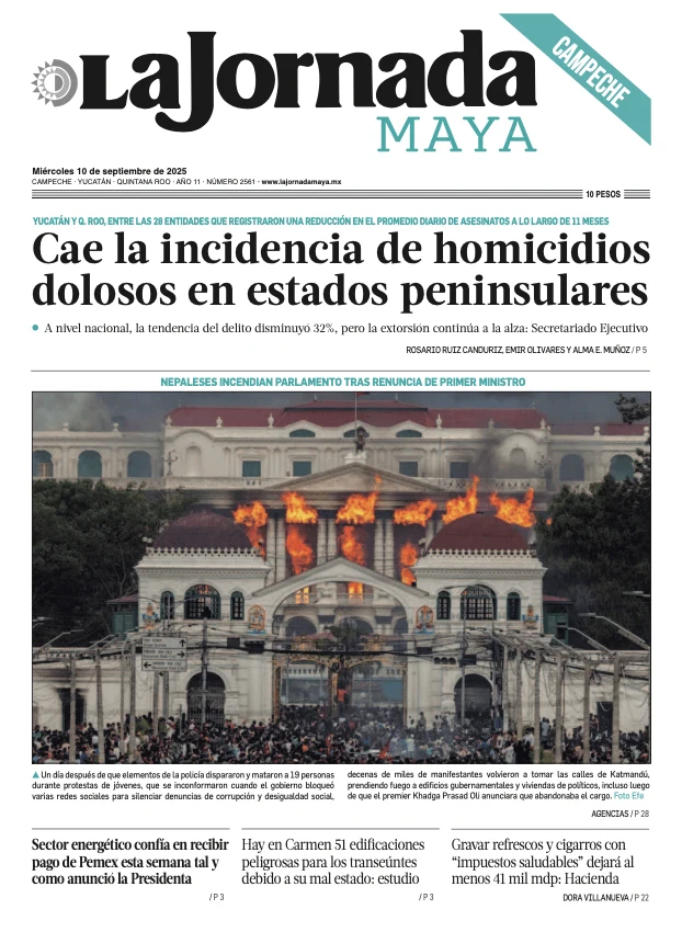 Portada de La Jornada Maya Campeche del miércoles, 10 de septiembre de 2025