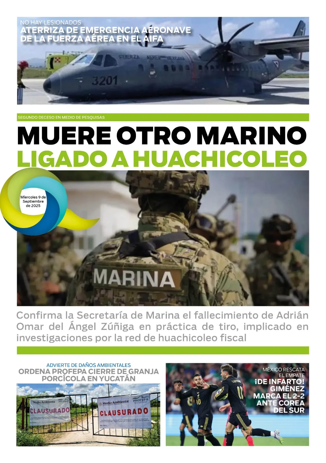 Portada de El Quintana Roo (contraportada) del martes, 9 de septiembre de 2025