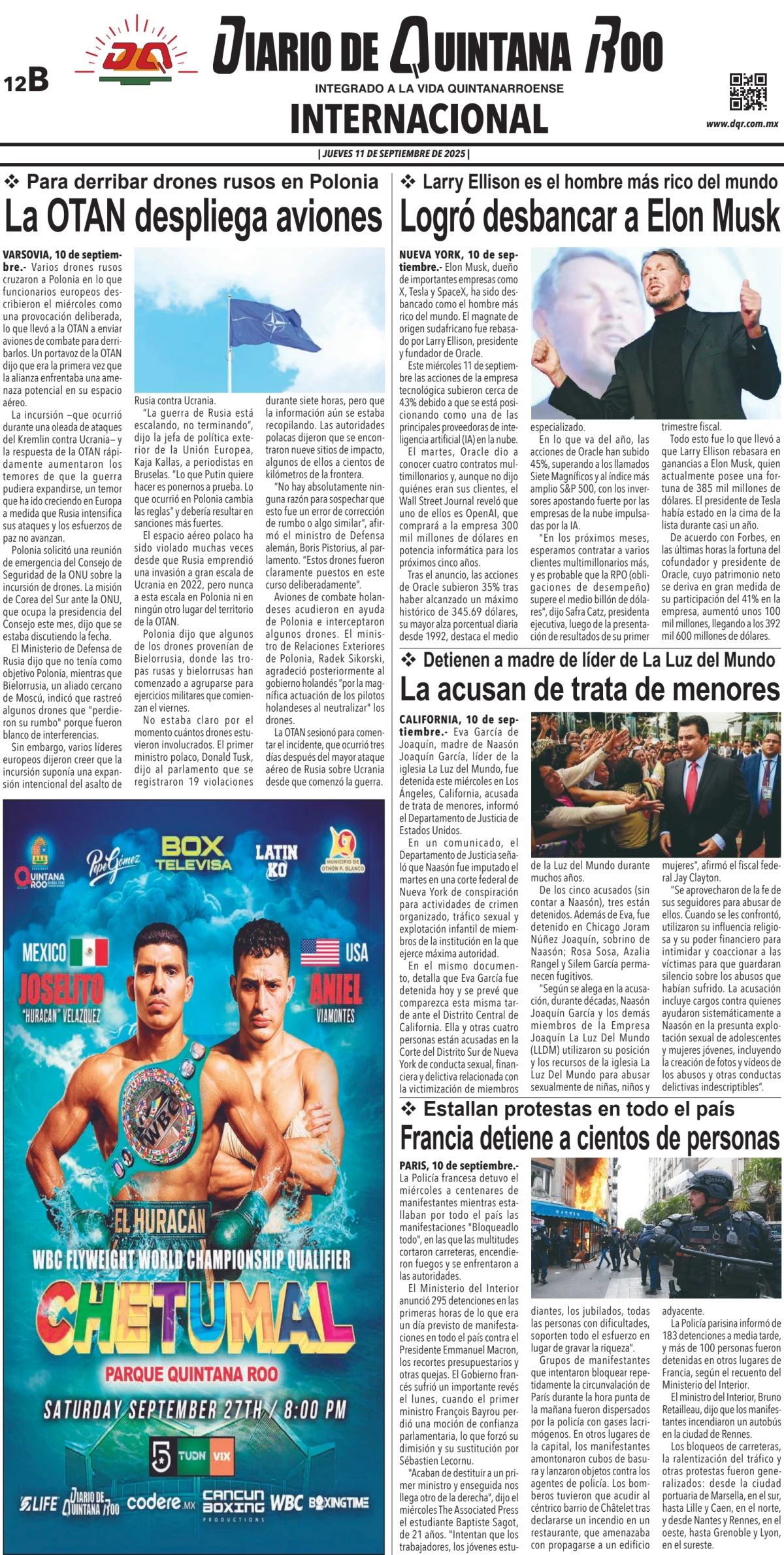 Portada de Diario de Quintana Roo (contra Portada)