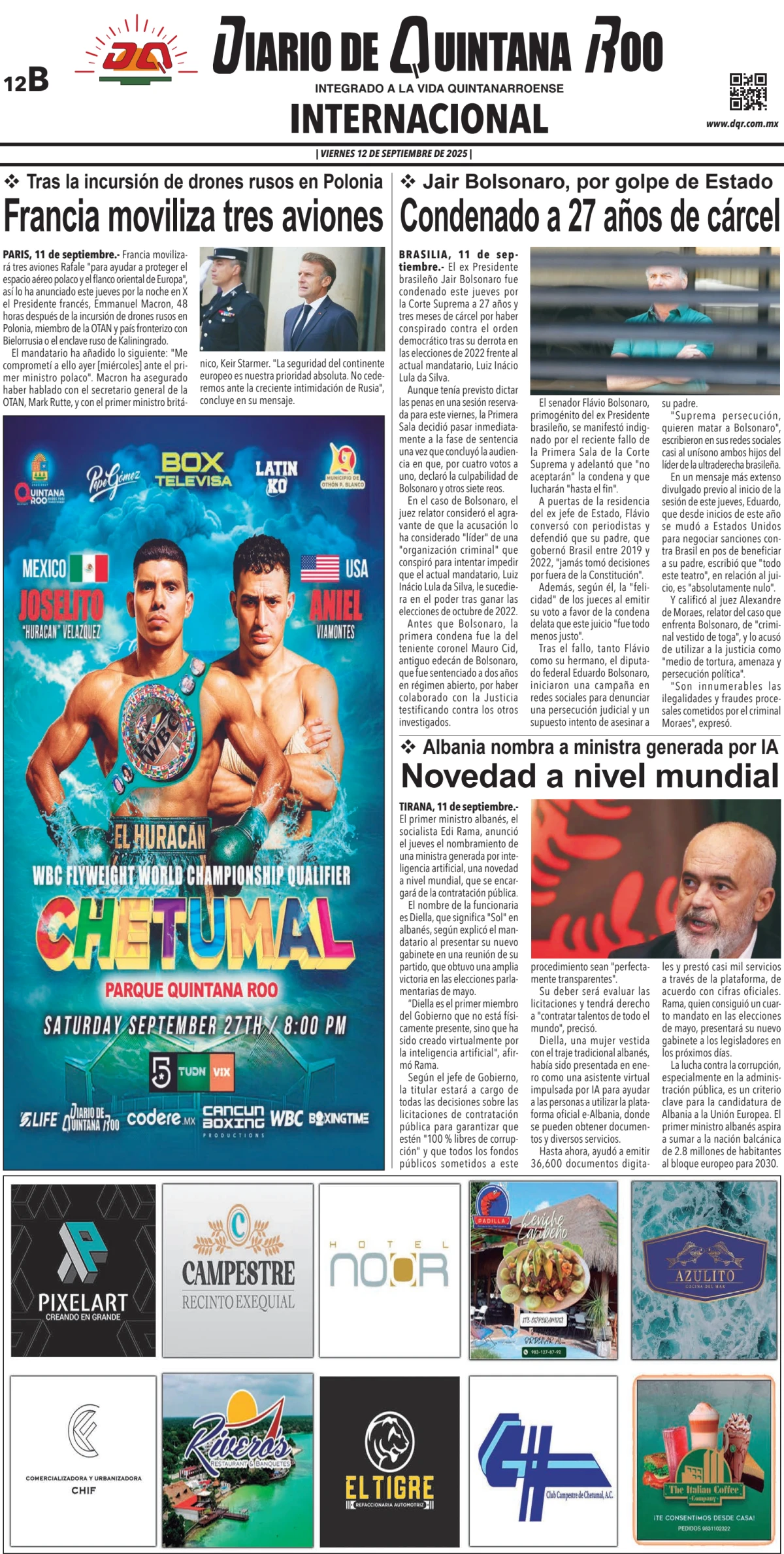 Portada de Diario de Quintana Roo (contra Portada)