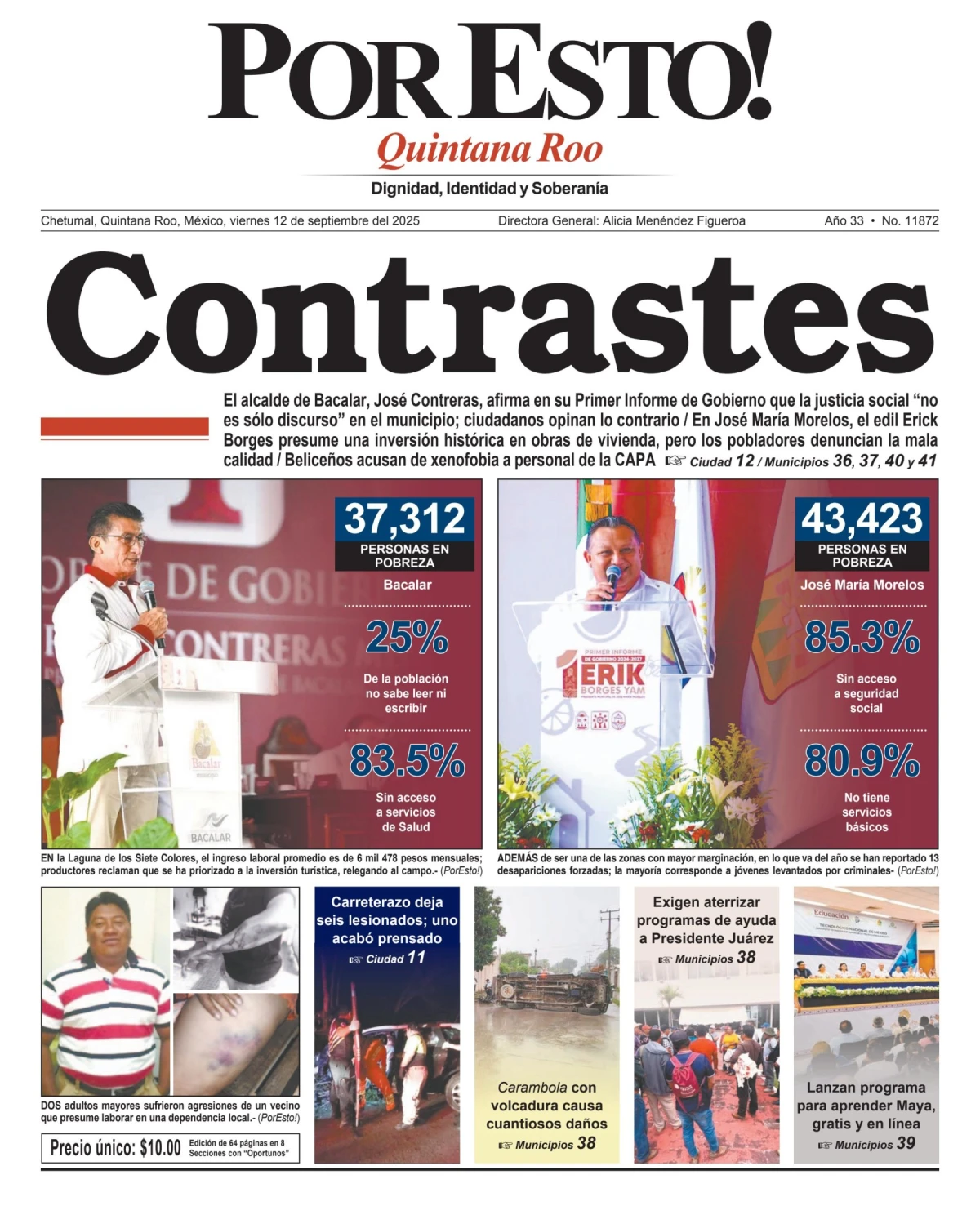 Portada de Por Esto (quintana Roo Chetumal) del viernes, 12 de septiembre de 2025