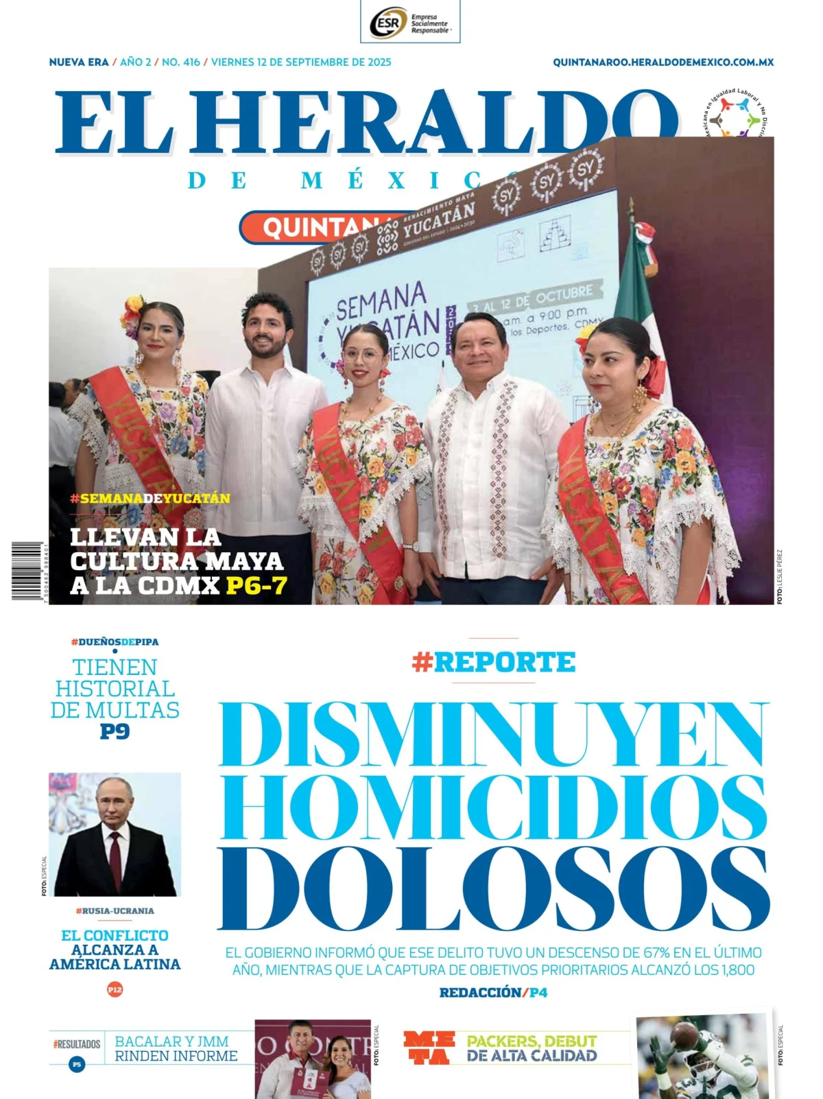 Portada de El Heraldo de Mexico - Quintana Roo del viernes, 12 de septiembre de 2025