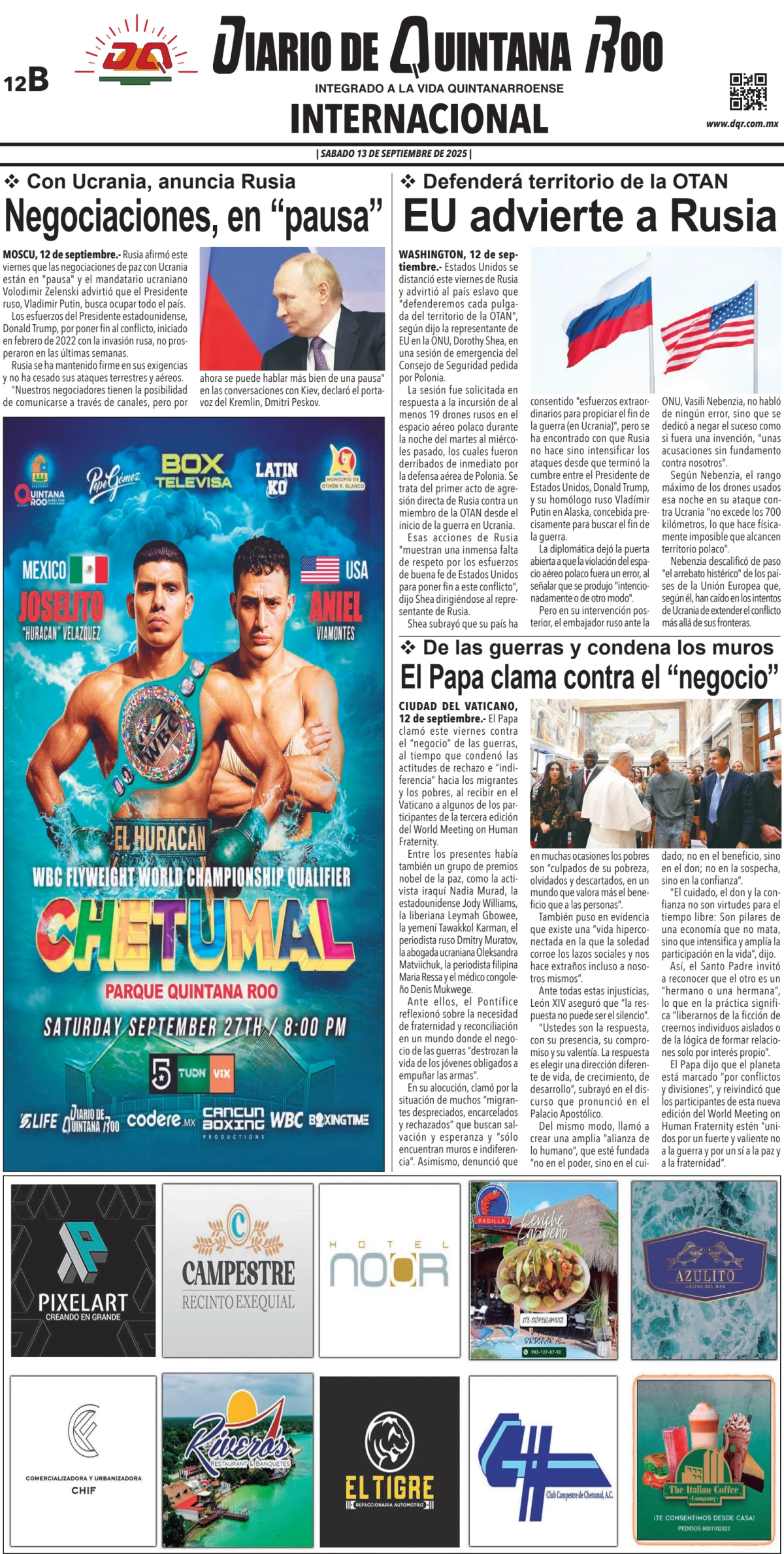 Portada de Diario de Quintana Roo (contra Portada)