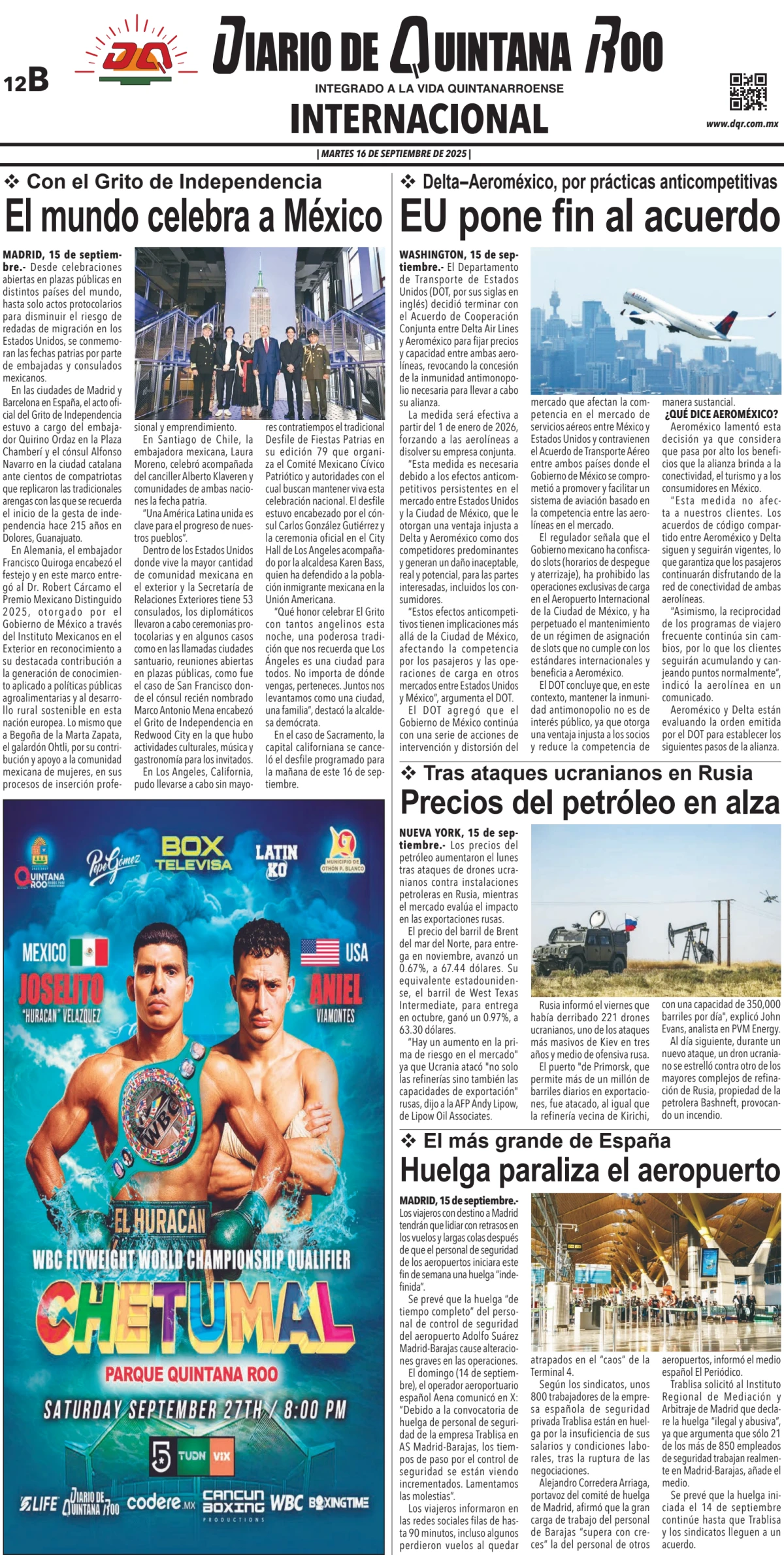 Portada de Diario de Quintana Roo (contra Portada)