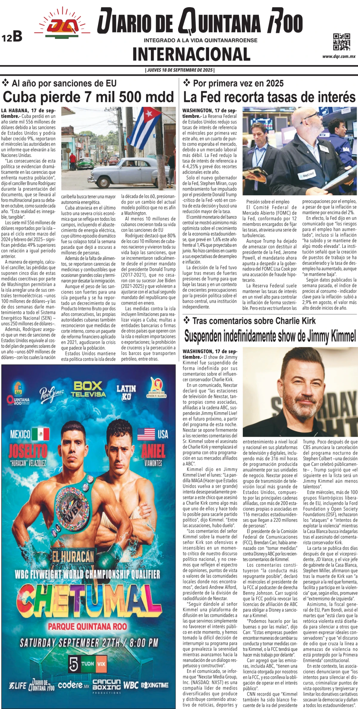 Portada de Diario de Quintana Roo (contra Portada)