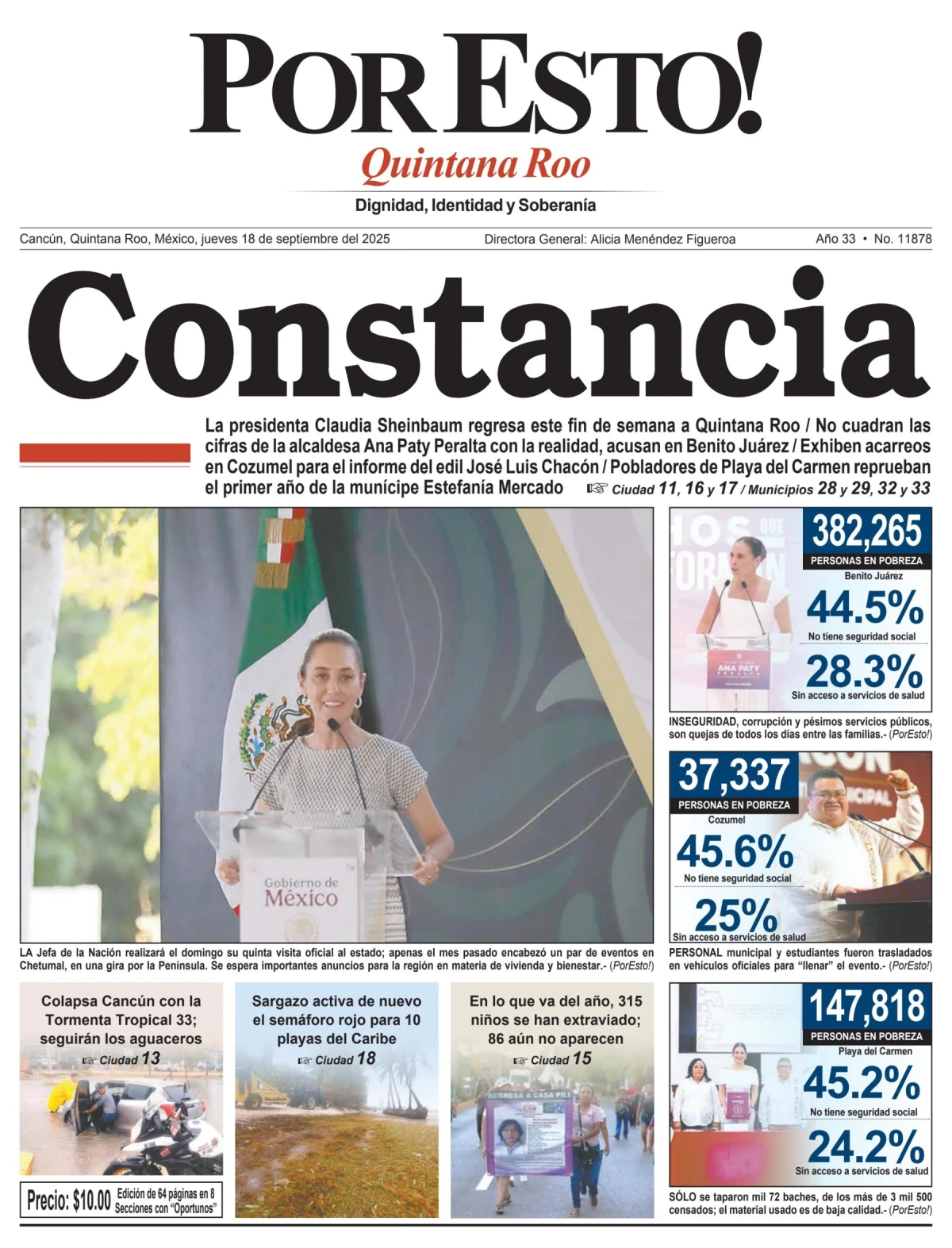 Portada de Por Esto (quintana Roo Cancun) del jueves, 18 de septiembre de 2025