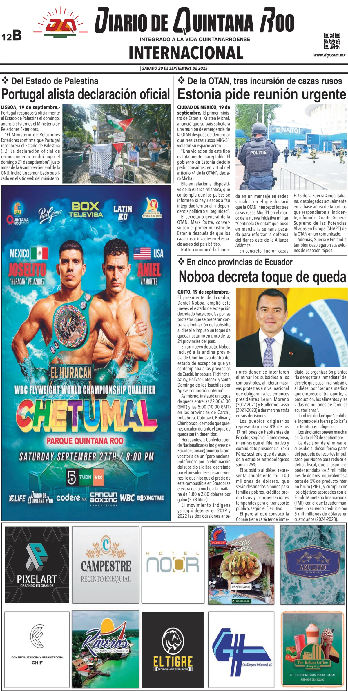 Portada de Diario de Quintana Roo (contra Portada)
