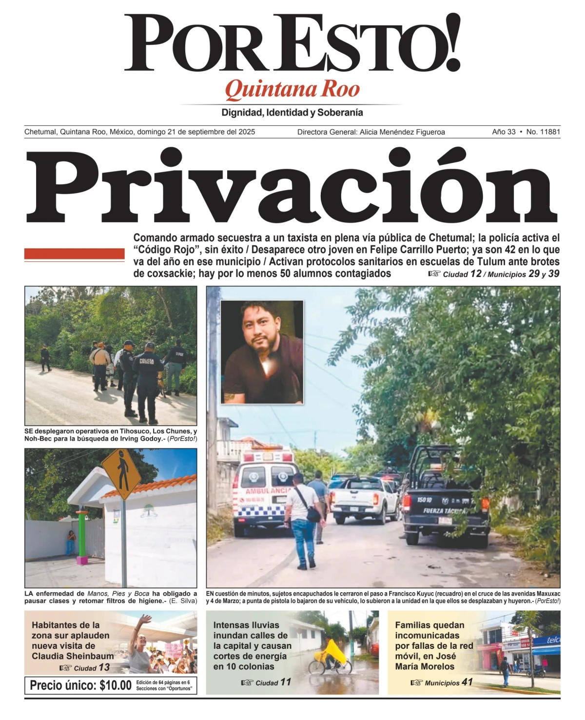 Portada de Por Esto (quintana Roo Chetumal) del domingo, 21 de septiembre de 2025