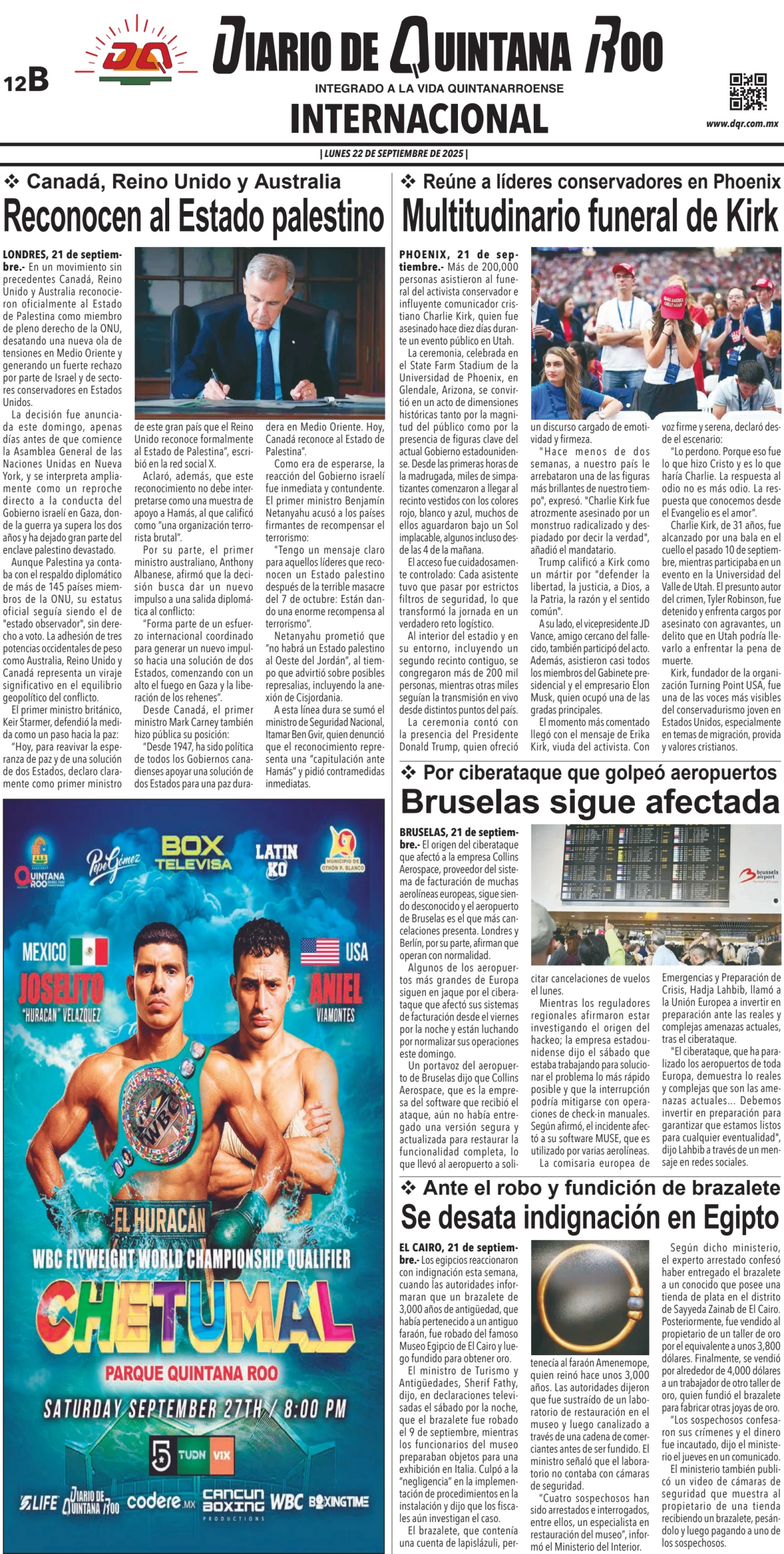 Portada de Diario de Quintana Roo (contra Portada)