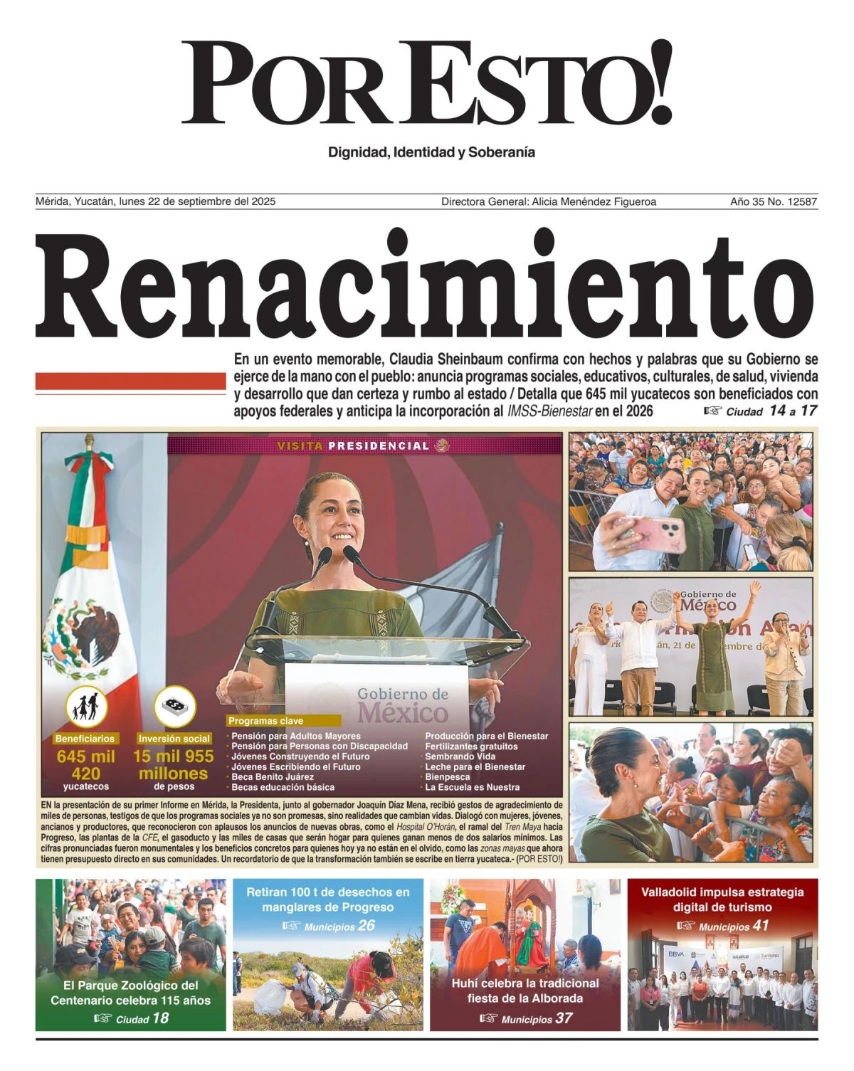 Portada de Por Esto (merida, Yucatan) del lunes, 22 de septiembre de 2025