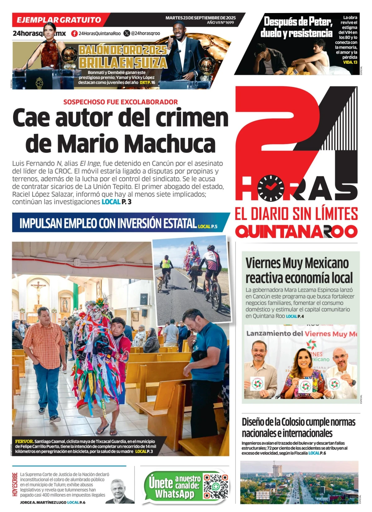 Portada de 24 Horas Quintana Roo del martes, 23 de septiembre de 2025