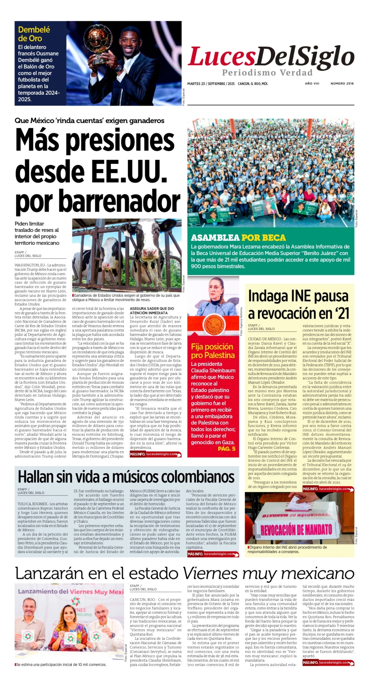Portada de Luces del Siglo del martes, 23 de septiembre de 2025