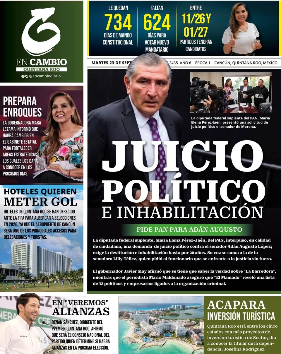Portada de En Cambio - Quintana Roo (portada) del martes, 23 de septiembre de 2025