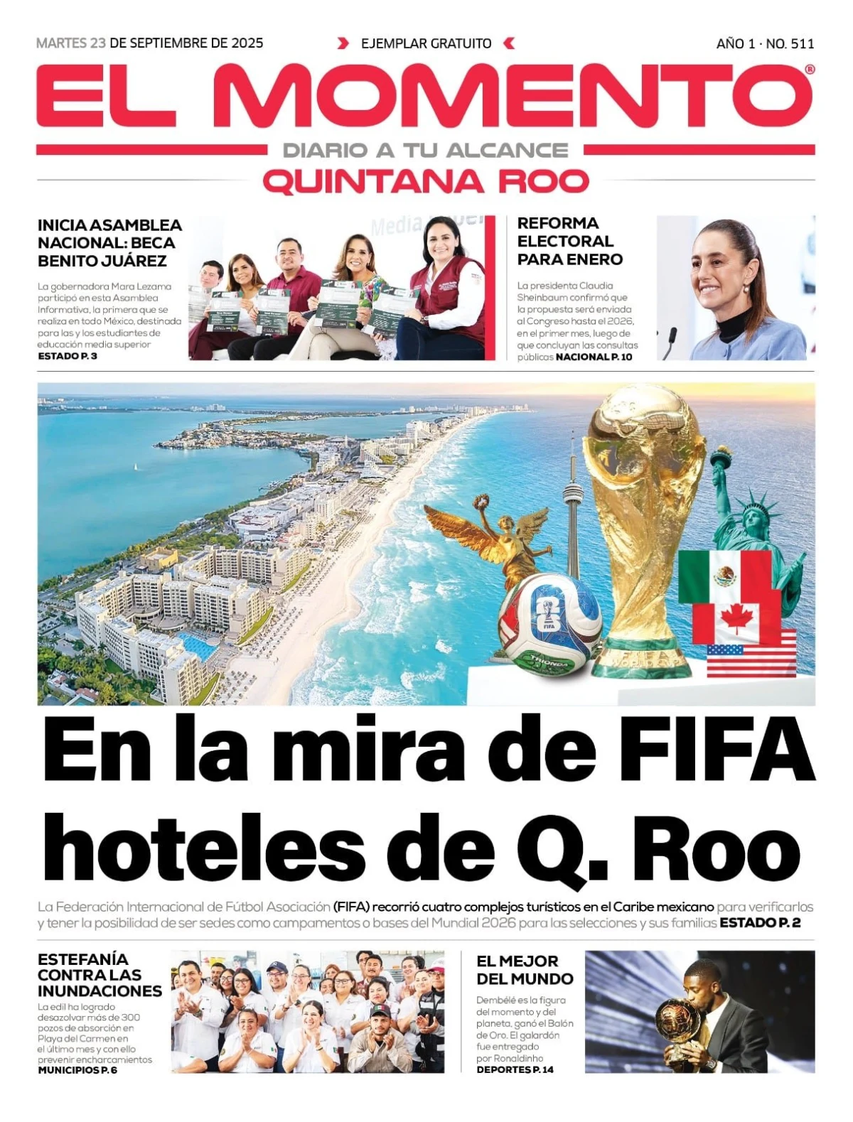 Portada de El Momento Quintana Roo del martes, 23 de septiembre de 2025