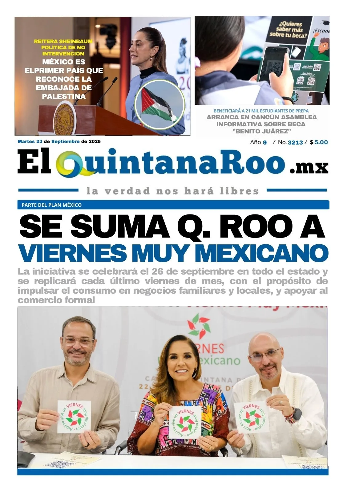 Portada de El Quintana Roo (portada) del martes, 23 de septiembre de 2025
