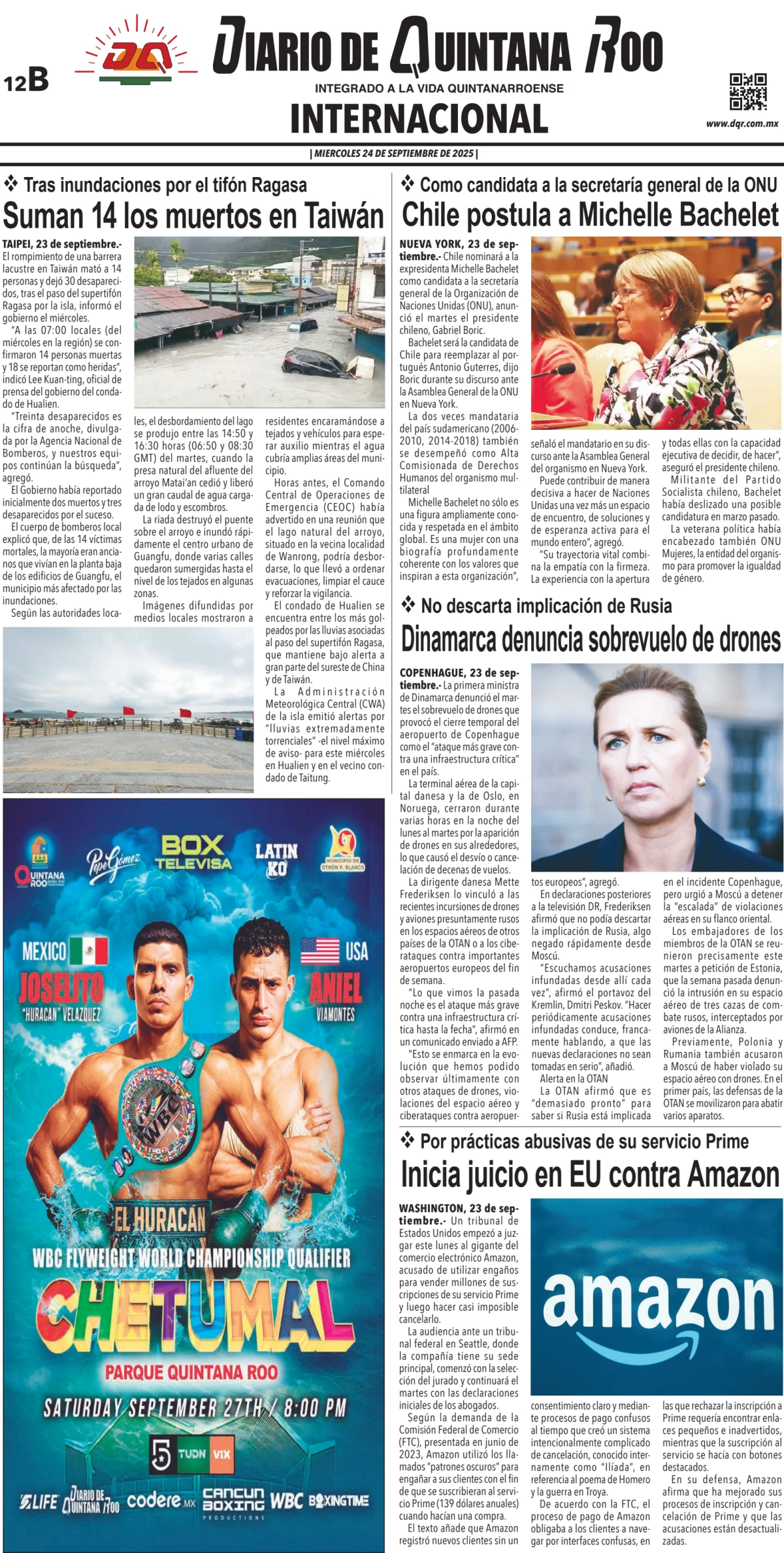 Portada de Diario de Quintana Roo (contra Portada)