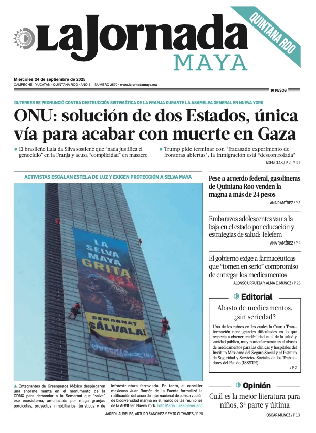 Portada de La Jornada Maya Quintana Roo del miércoles, 24 de septiembre de 2025