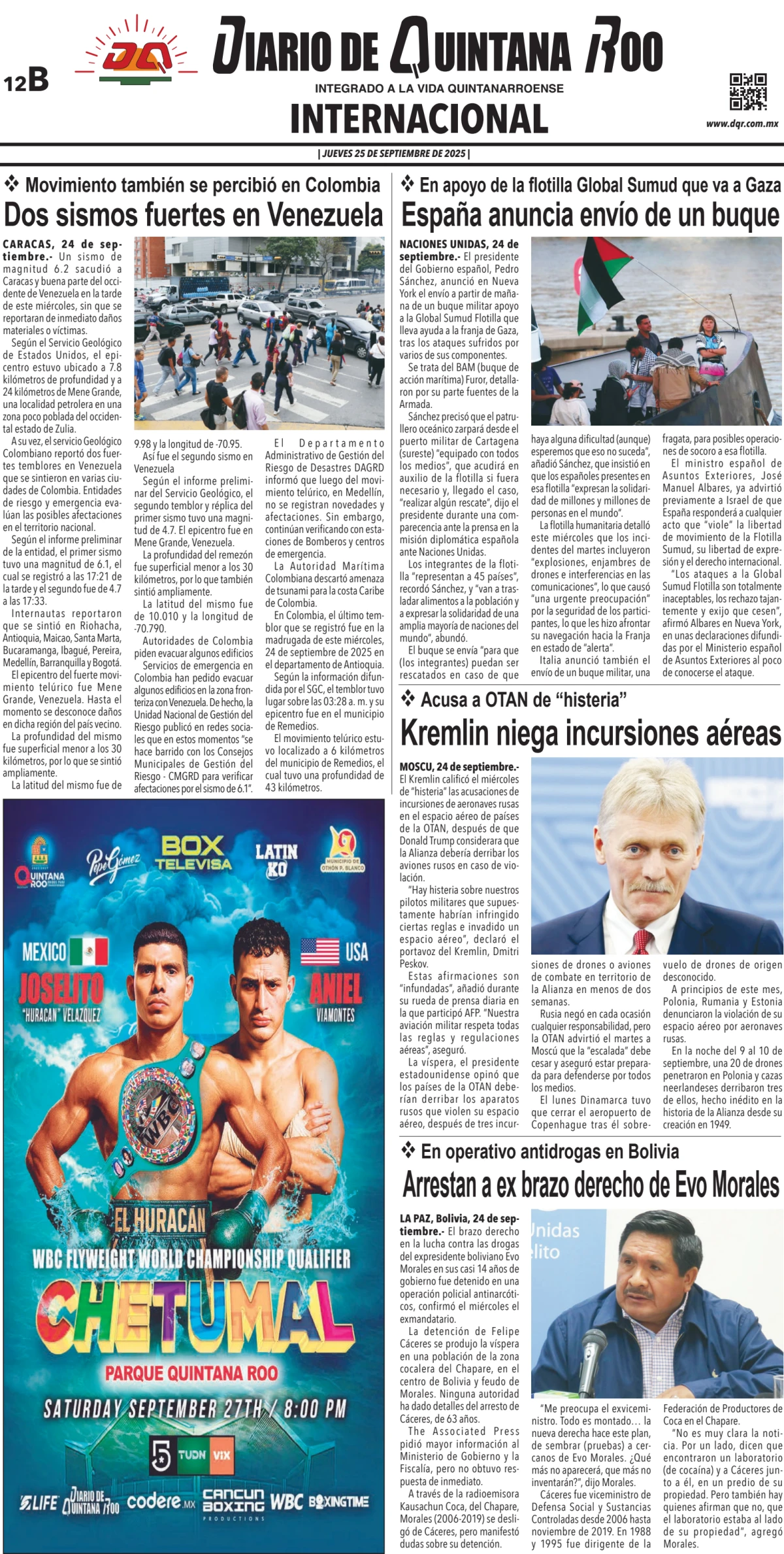 Portada de Diario de Quintana Roo (contra Portada)