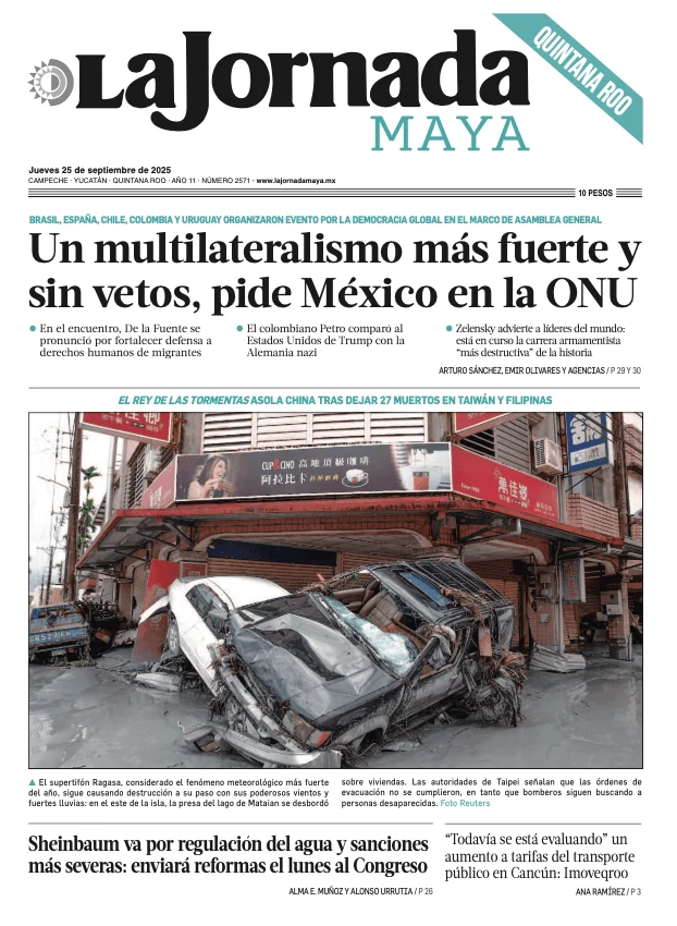 Portada de La Jornada Maya Quintana Roo del jueves, 25 de septiembre de 2025