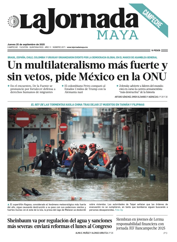 Portada de La Jornada Maya Campeche del jueves, 25 de septiembre de 2025