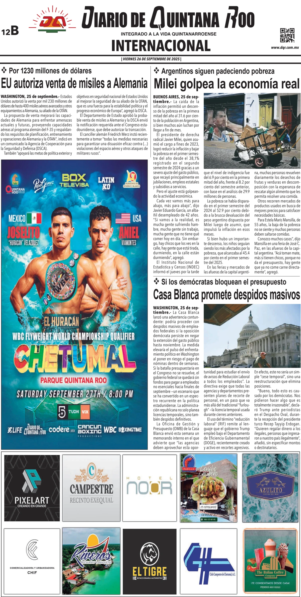 Portada de Diario de Quintana Roo (contra Portada)