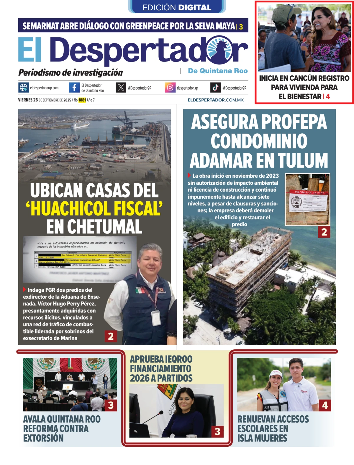 Portada de El Despertador de Quintana Roo
