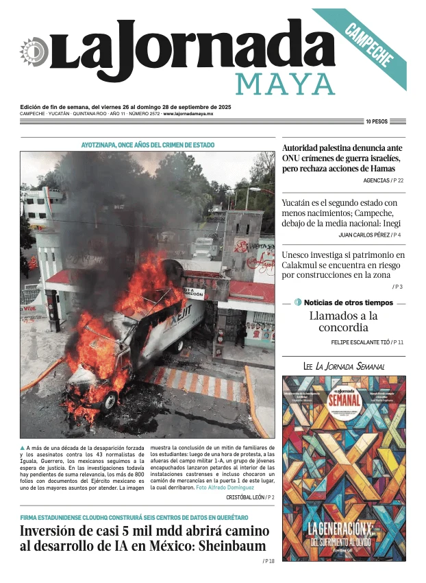 Portada de La Jornada Maya Campeche del viernes, 26 de septiembre de 2025