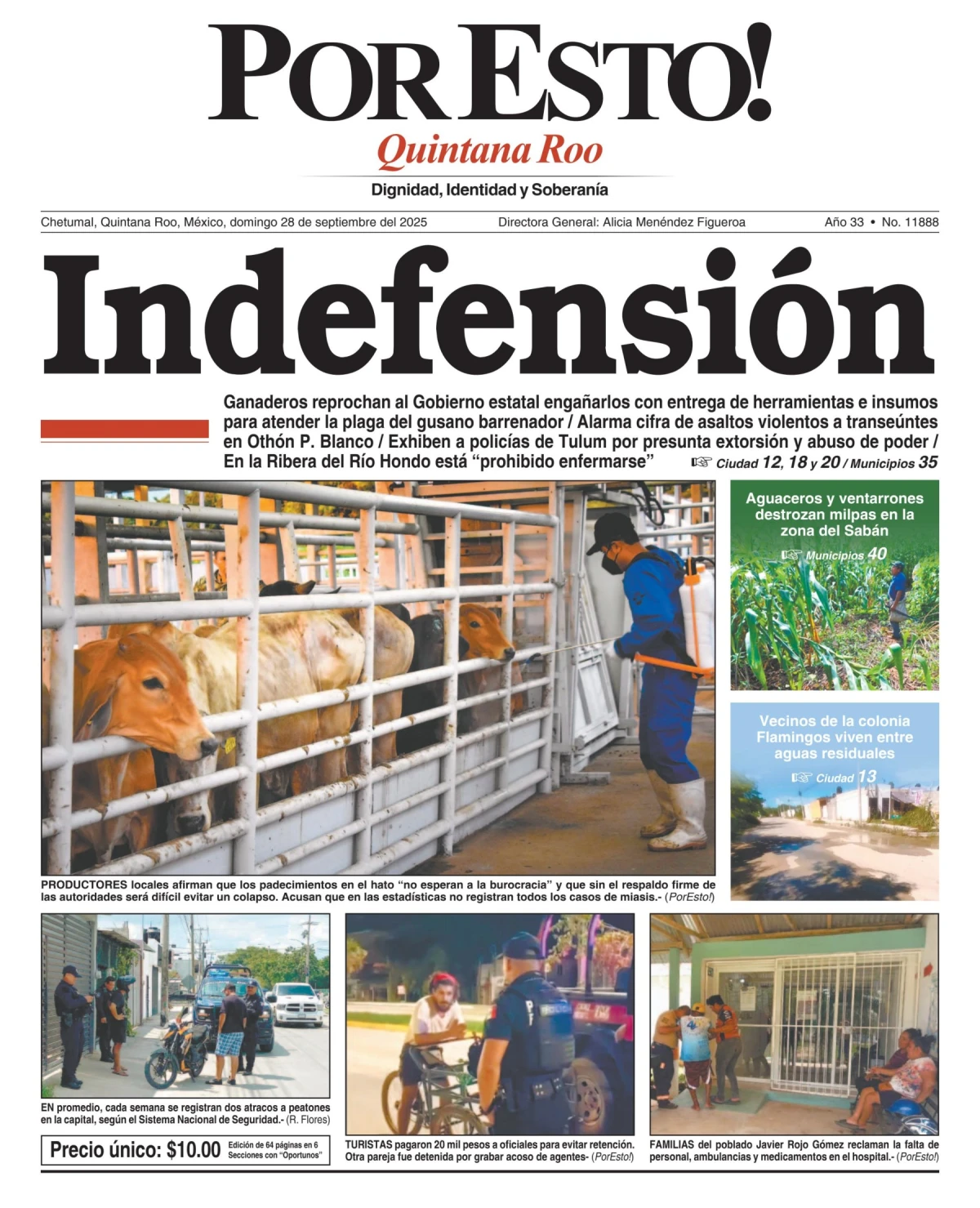 Portada de Por Esto (quintana Roo Chetumal) del domingo, 28 de septiembre de 2025