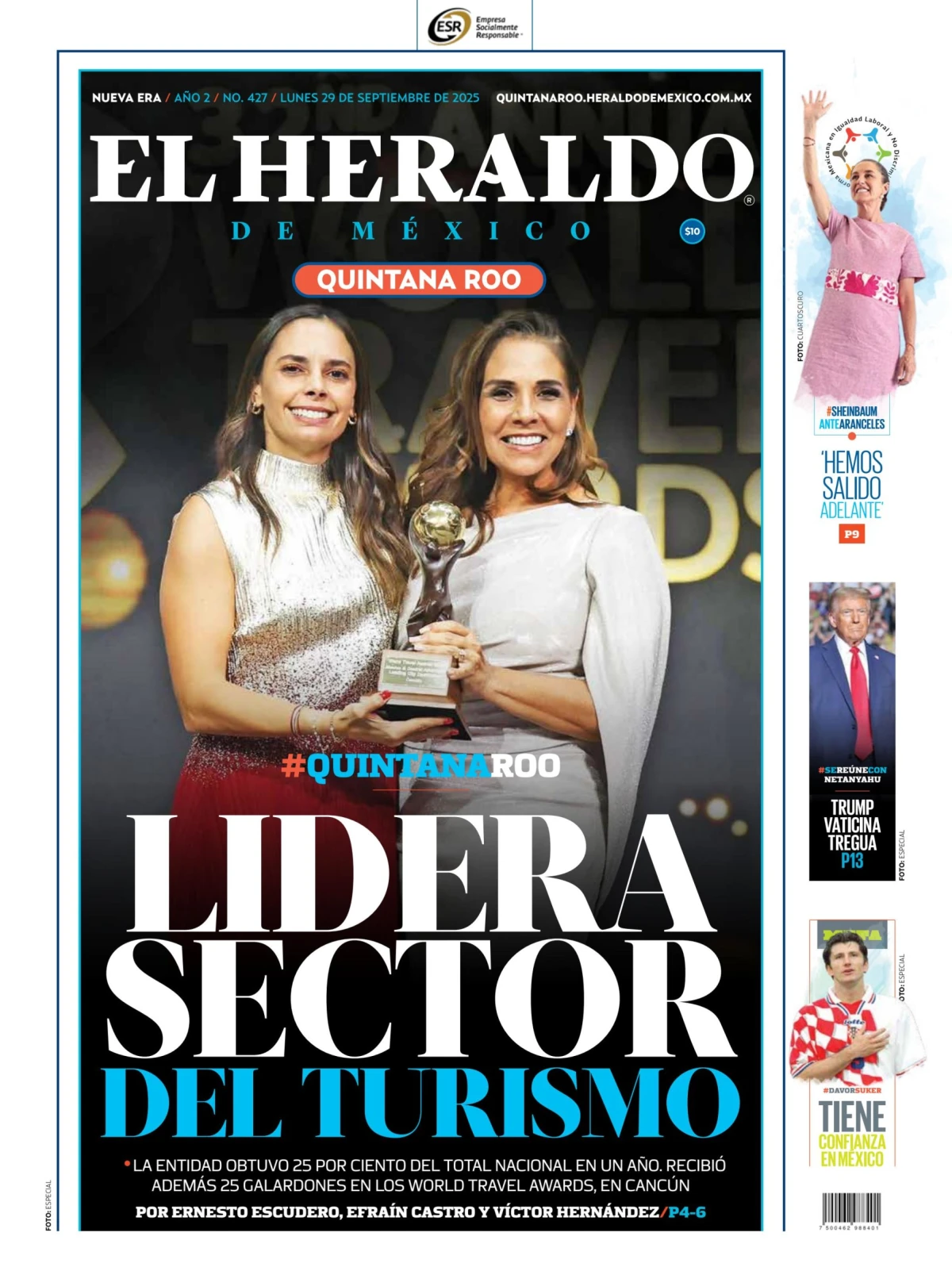 Portada de El Heraldo de Mexico - Quintana Roo del lunes, 29 de septiembre de 2025