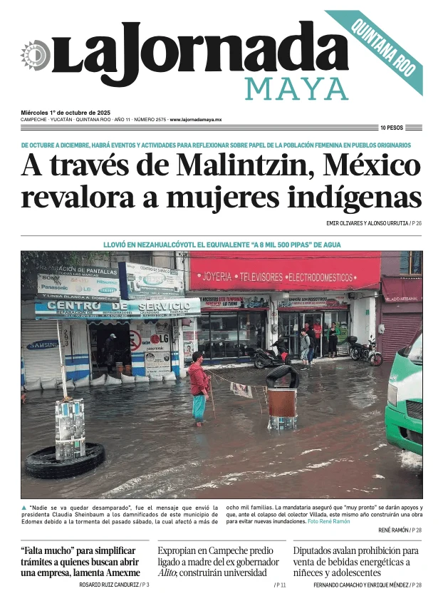Portada de La Jornada Maya Quintana Roo del miércoles, 1 de octubre de 2025