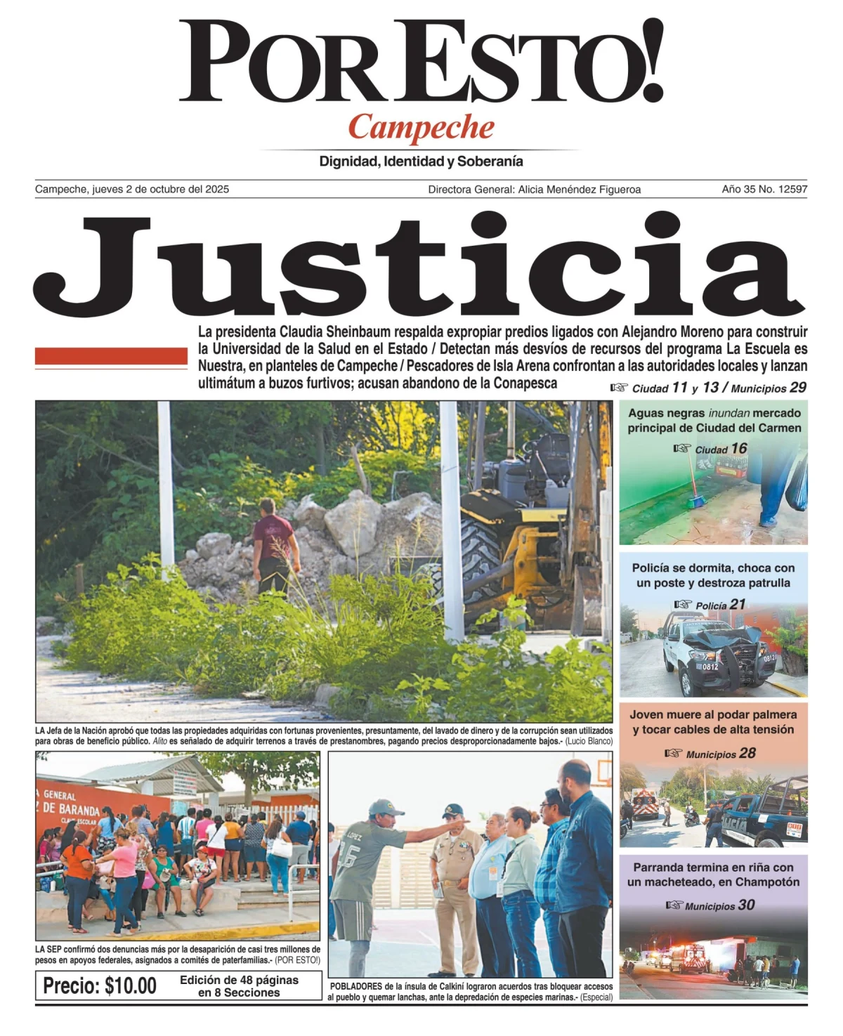 Portada de Por Esto (campeche) del jueves, 2 de octubre de 2025