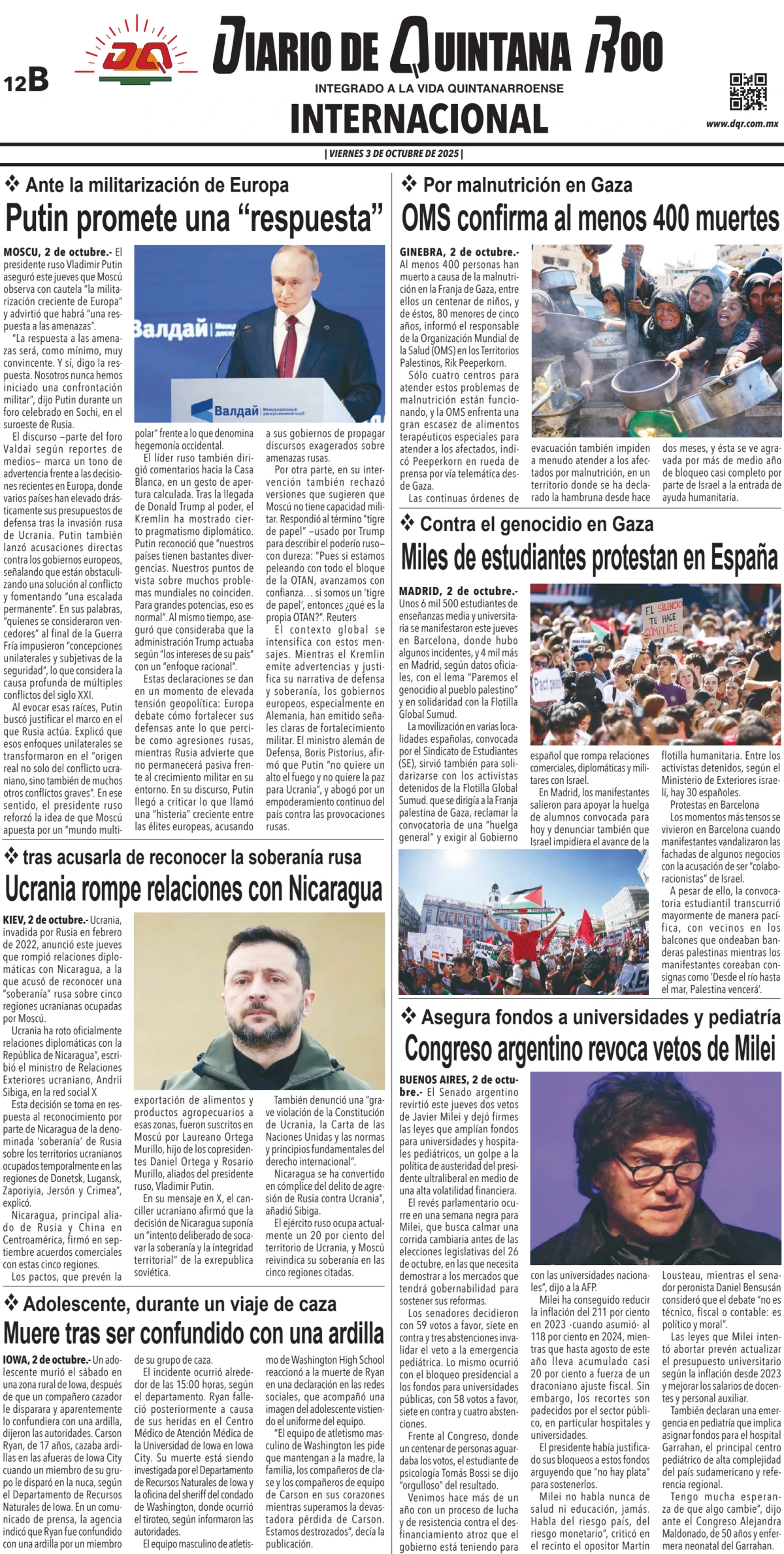 Portada de Diario de Quintana Roo (contra Portada)