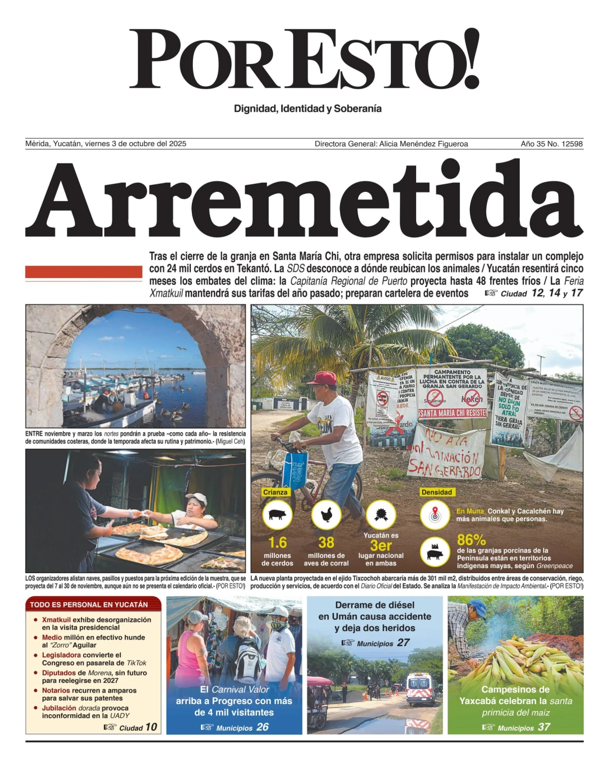 Portada de Por Esto (merida, Yucatan) del viernes, 3 de octubre de 2025